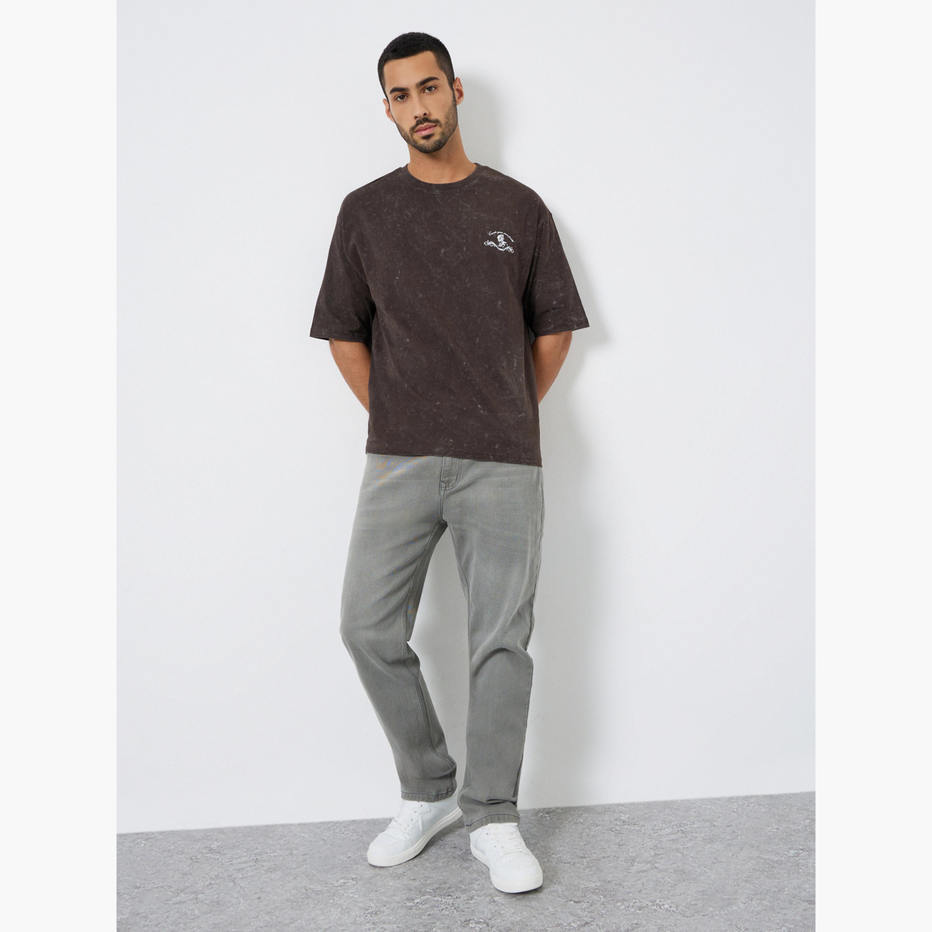 Styli Men Brown Acid Wash Graphic Print Oversized T-Shirt-men-clothing-tshirtsandpolos-tshirts-image-2