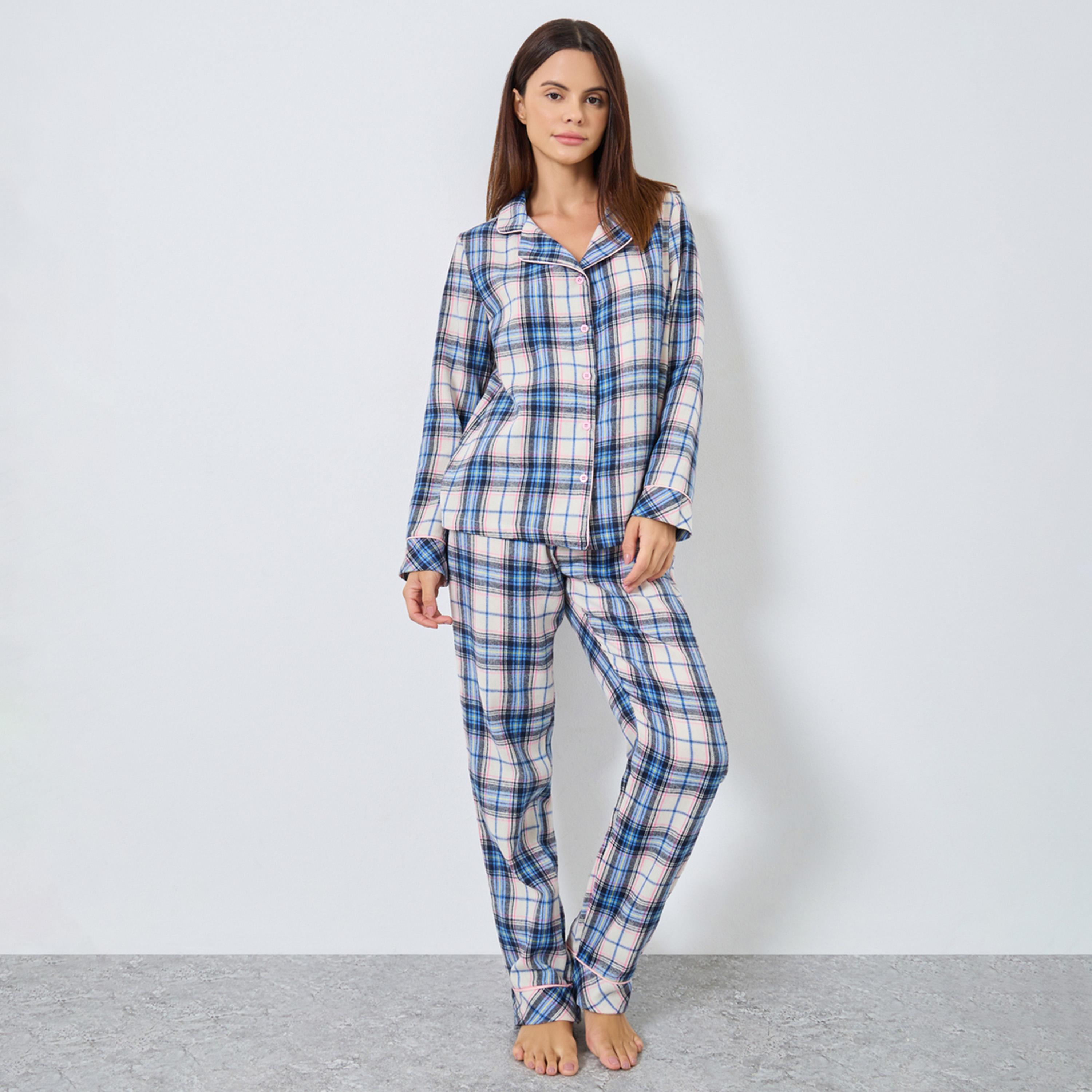 ستايلي - بيجاما قميص  بأزرار مربعة-women-clothing-nightwear-pyjamas-longsets-image-1