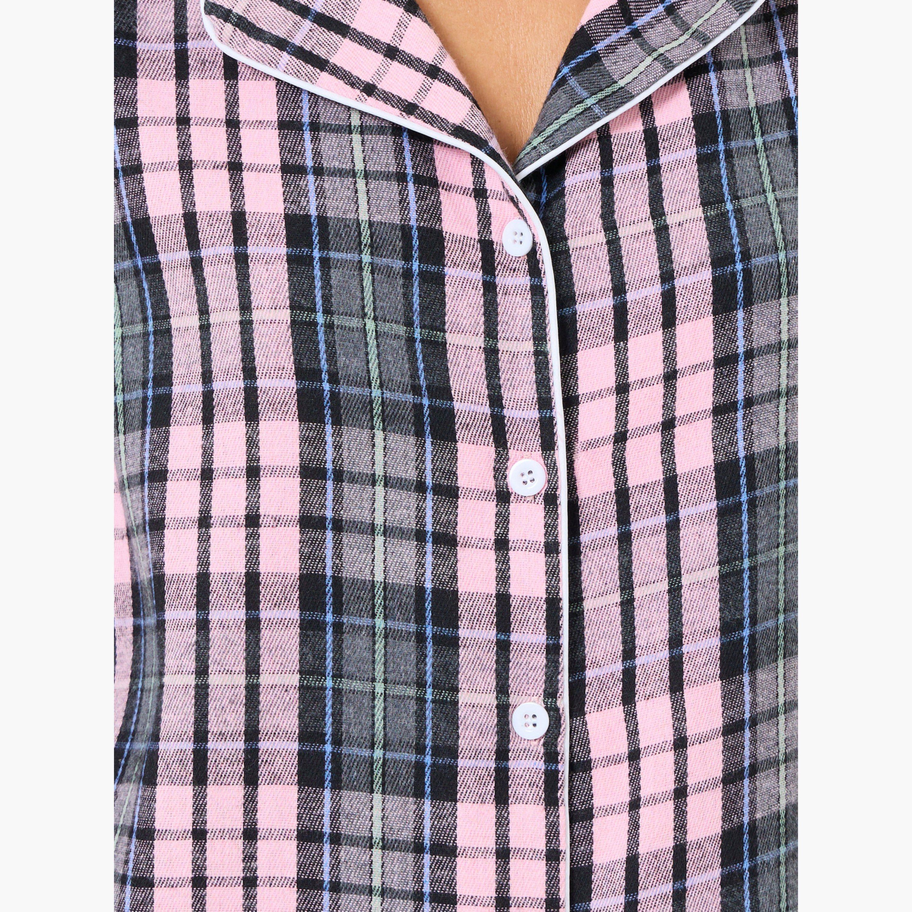 ستايلي - بيجاما قميص بنقشة مربعات وأزرار-women-clothing-nightwear-pyjamas-longsets-image-4