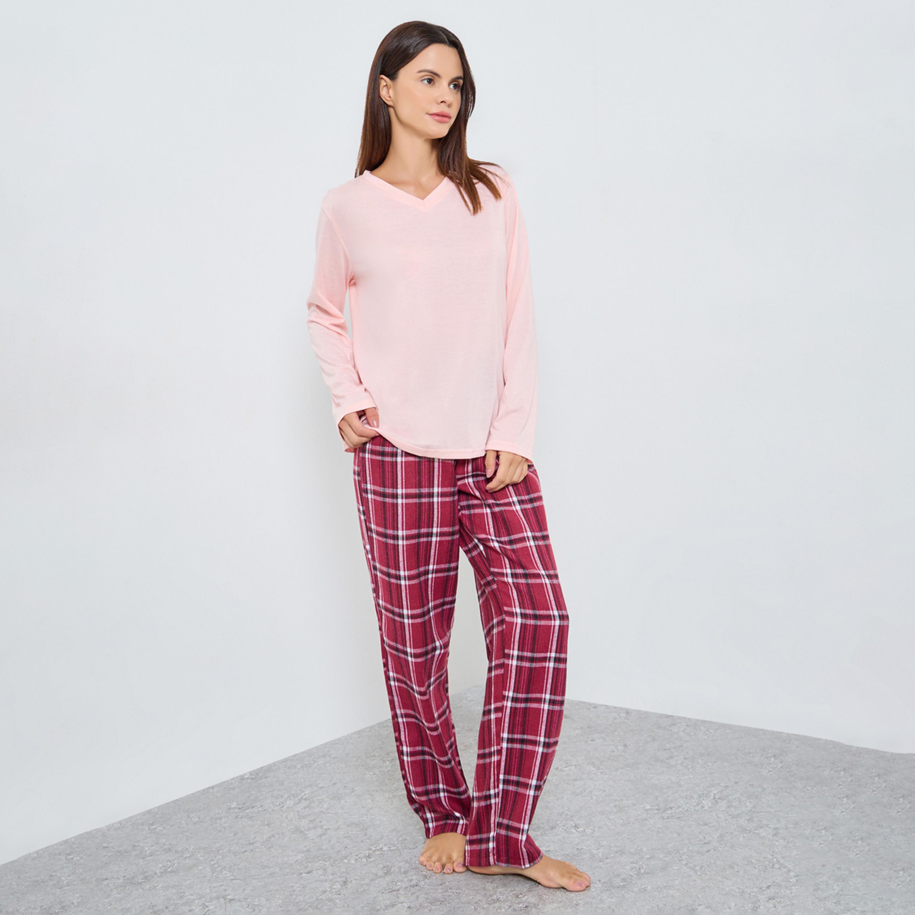 ستايلي - بيجاما تي شيرت بأكمام طويلة منقوشة-women-clothing-nightwear-pyjamas-longsets-image-1
