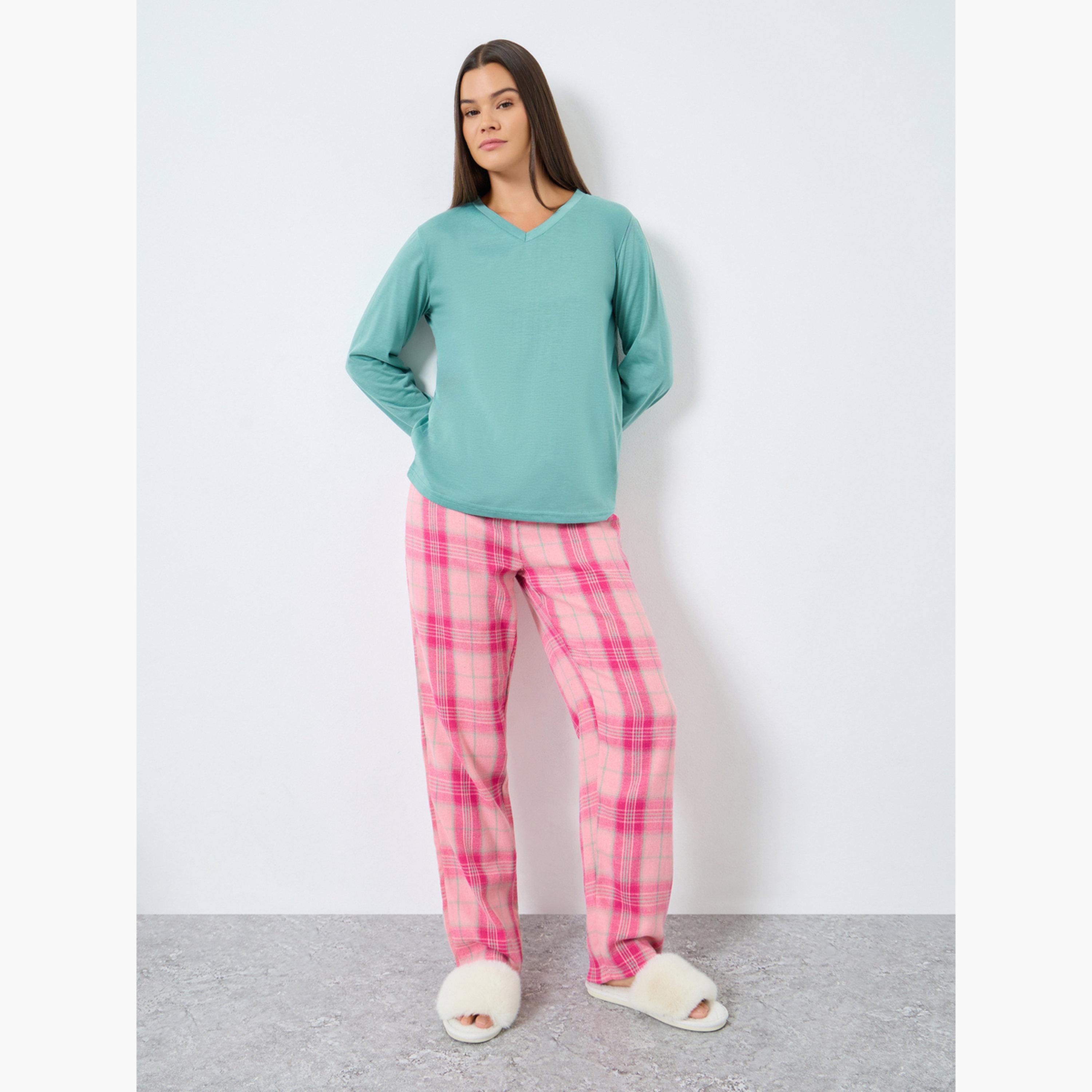 ستايلي - بيجاما تي شيرت بأكمام طويلة منقوشة للنساء-women-clothing-nightwear-pyjamas-longsets-image-1