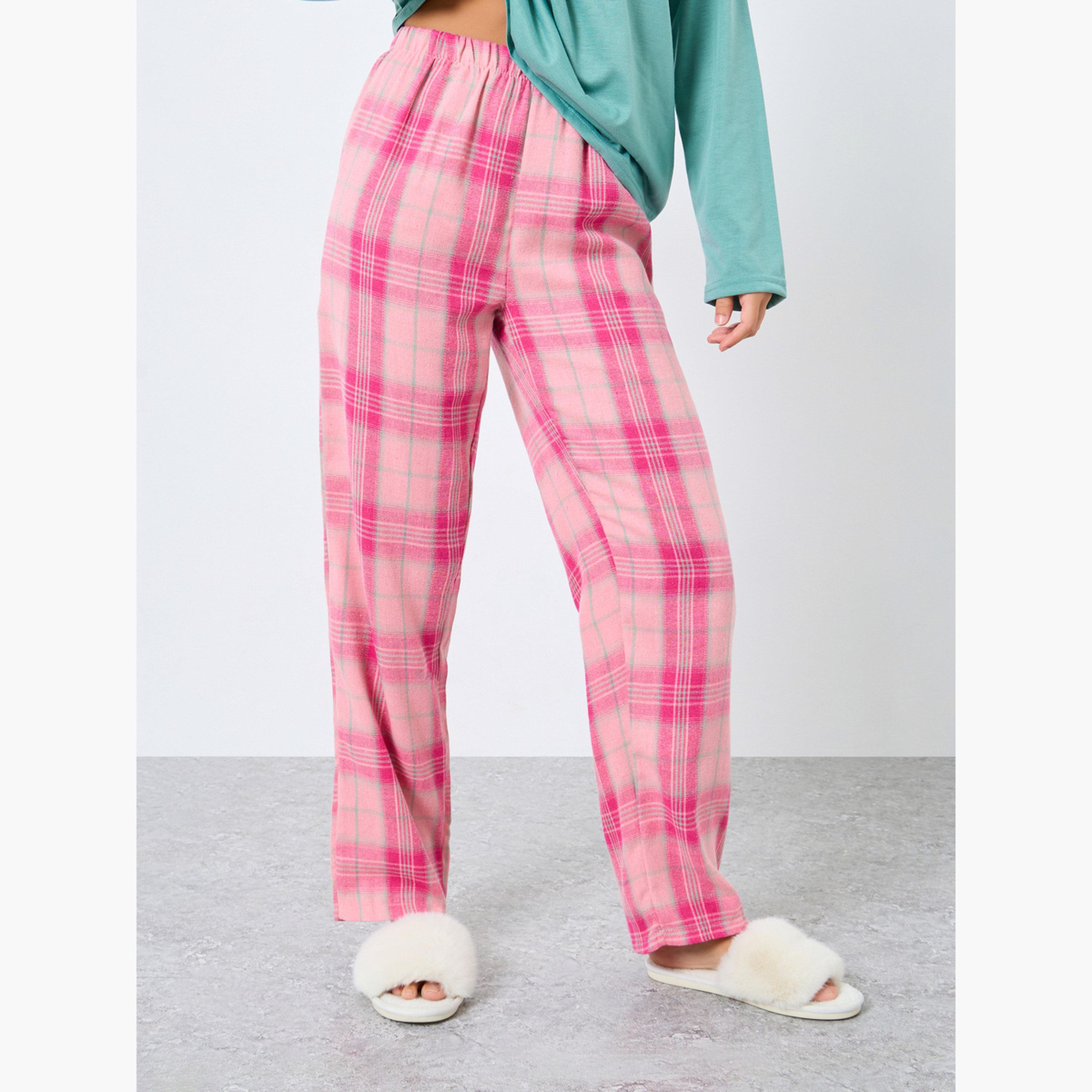 Styli Women Solid Long Sleeves T-Shirt and Checked Pyjama Set-women-clothing-nightwear-pyjamas-longsets-image-3