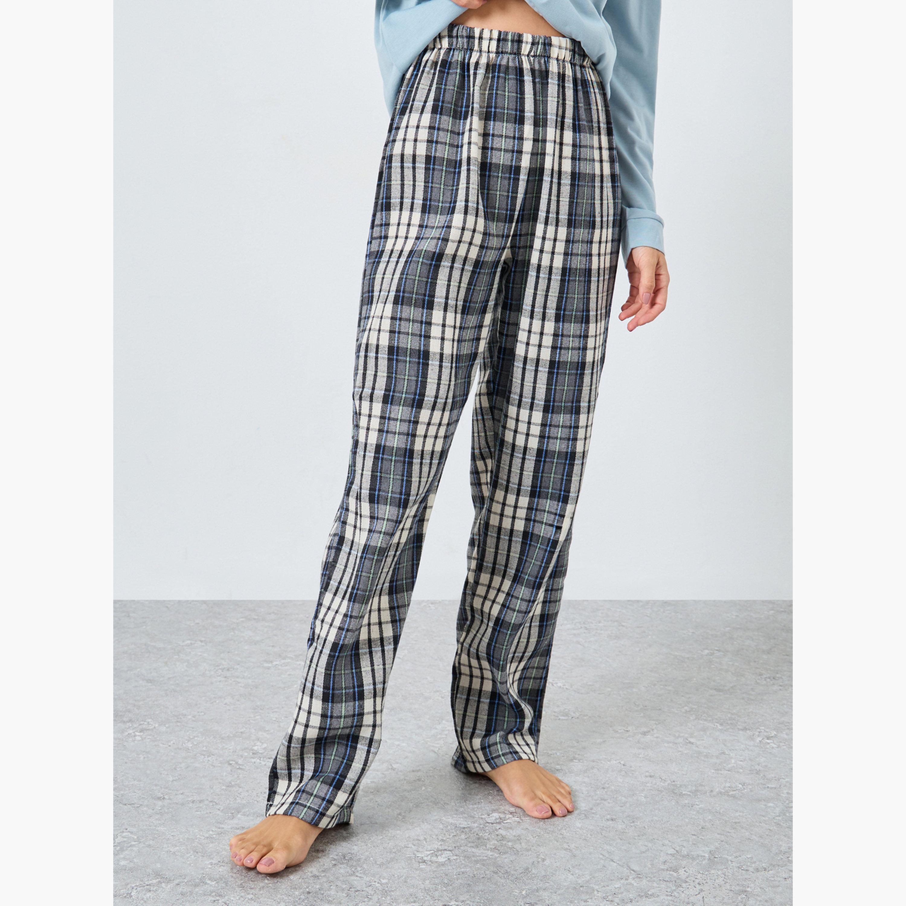 Styli Superstar Slogan Long Sleeve T-Shirt and Check Pyjama Set-women-clothing-nightwear-pyjamas-longsets-image-4