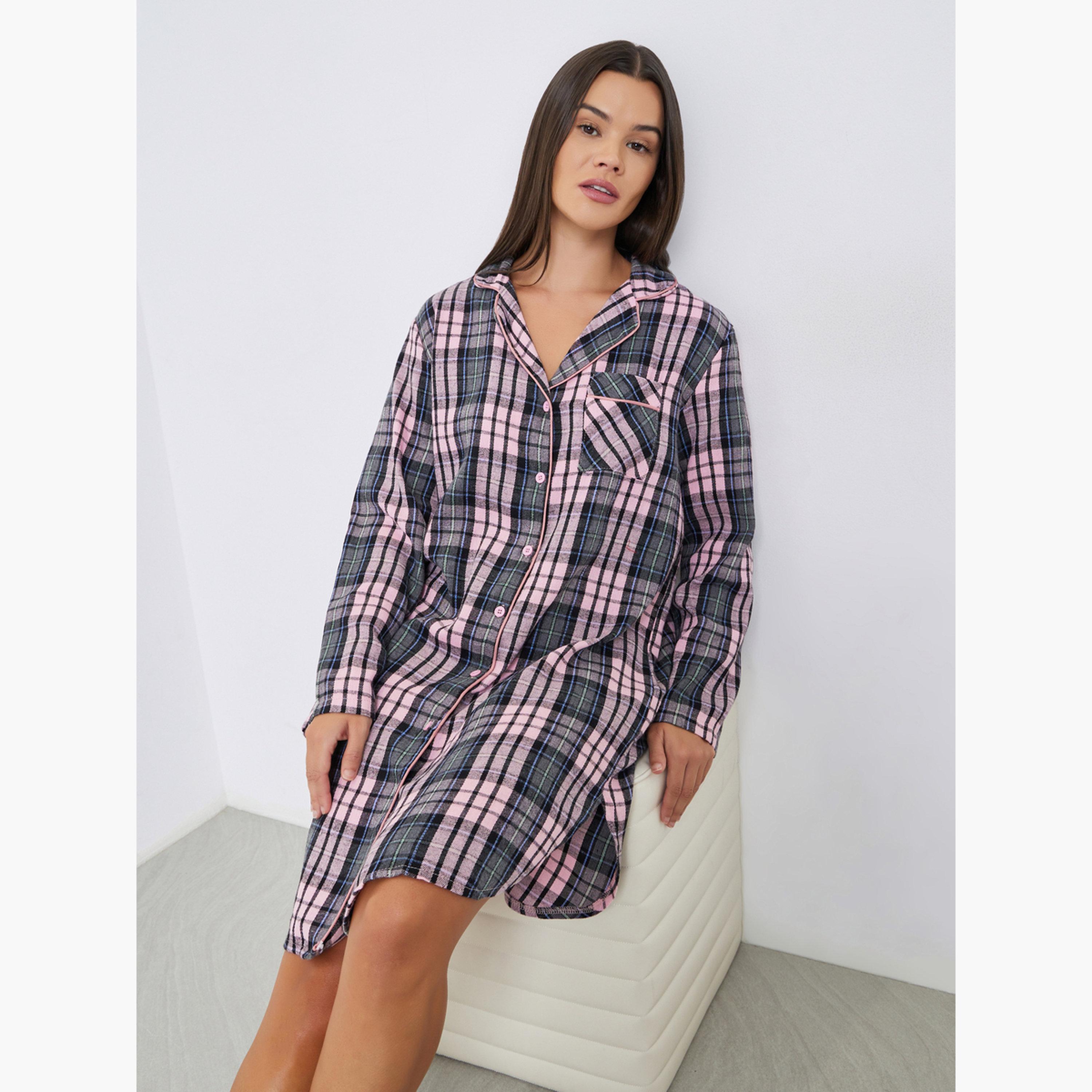 ستايلي - قميص نوم منقوش بأزرار أمامية للنساء-women-clothing-nightwear-nighties-image-1