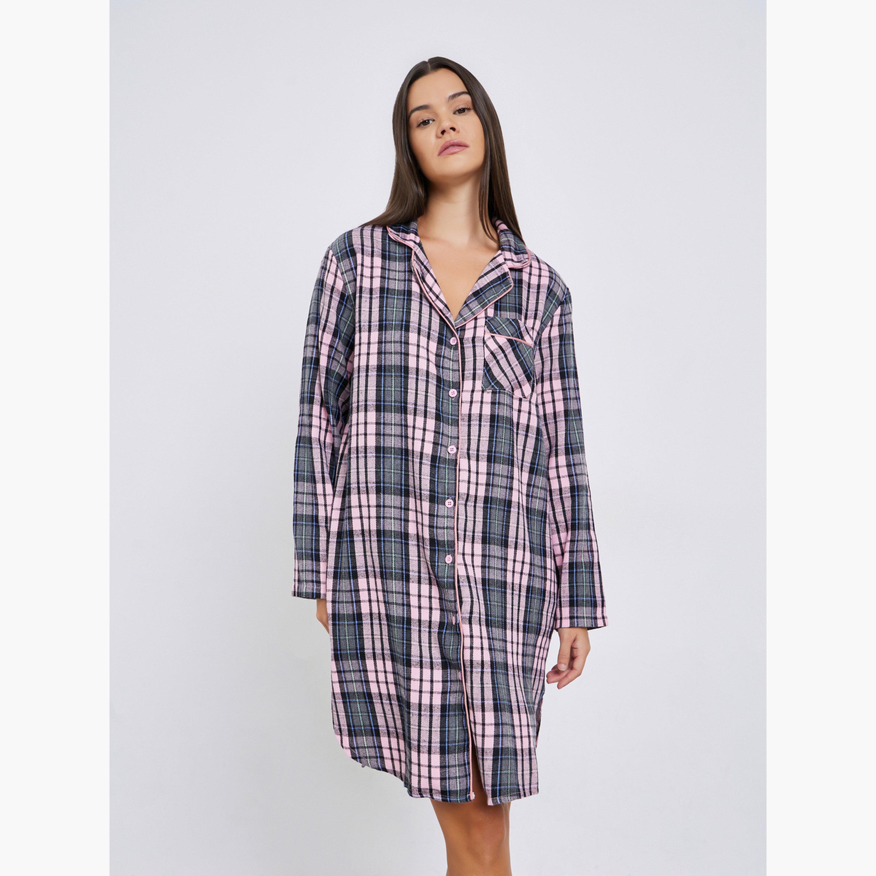 ستايلي - قميص نوم منقوش بأزرار أمامية للنساء-women-clothing-nightwear-nighties-image-3