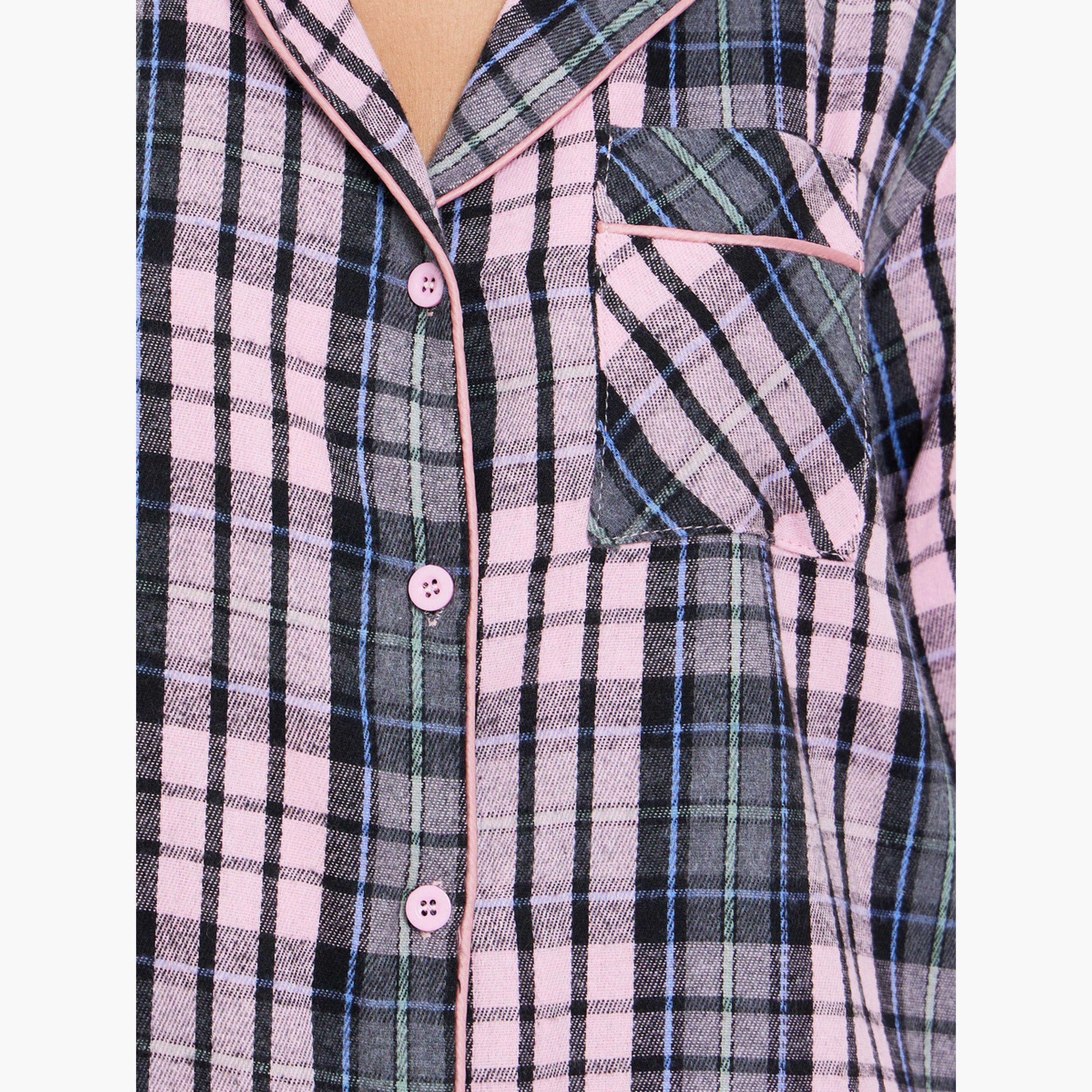 Styli Women Checked Button Front Nightshirt-women-clothing-nightwear-nighties-image-5
