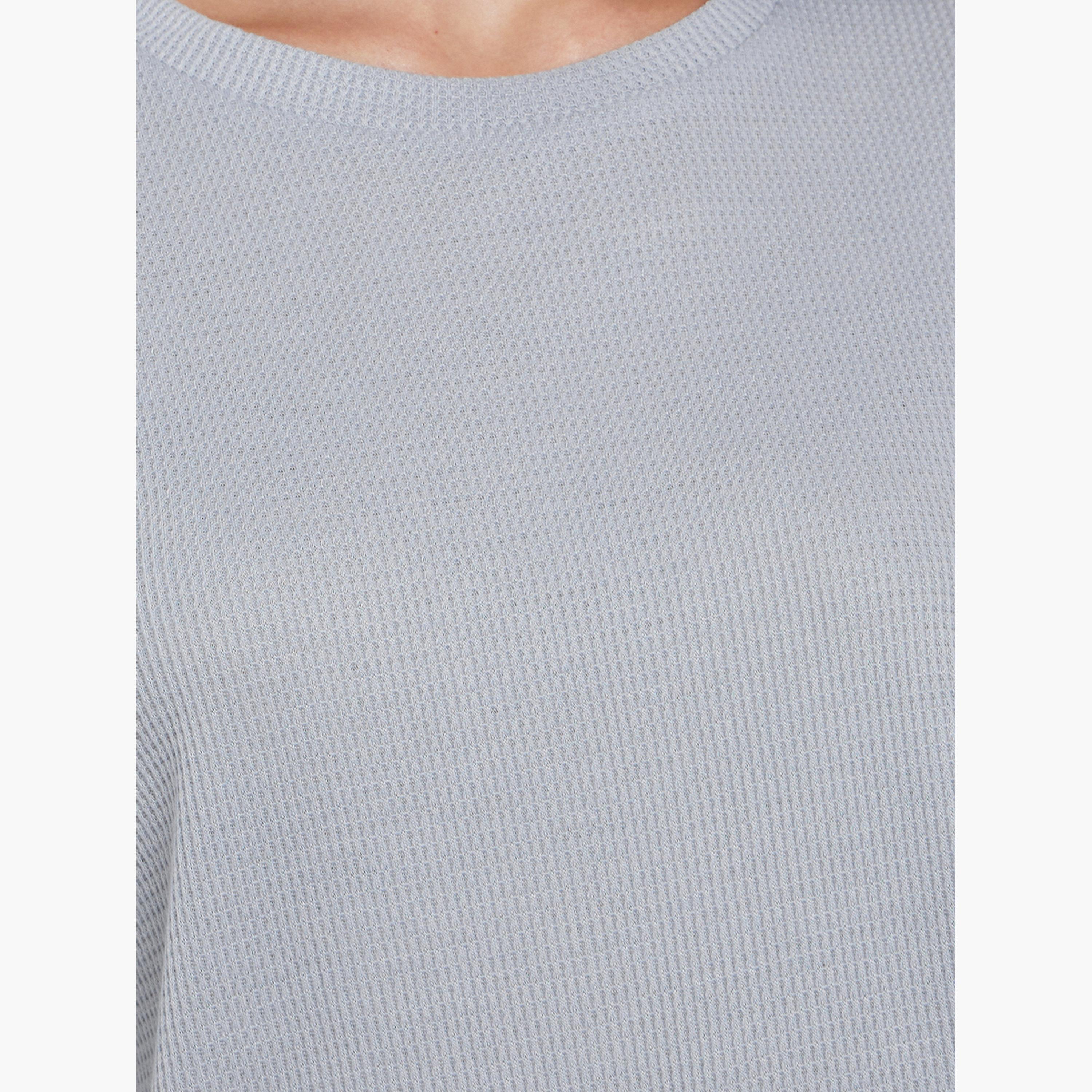 ستايلي - بيجاما تي شيرت قماش الوافل مع حافة خس وكتف منسدلة-women-clothing-nightwear-pyjamas-longsets-image-3