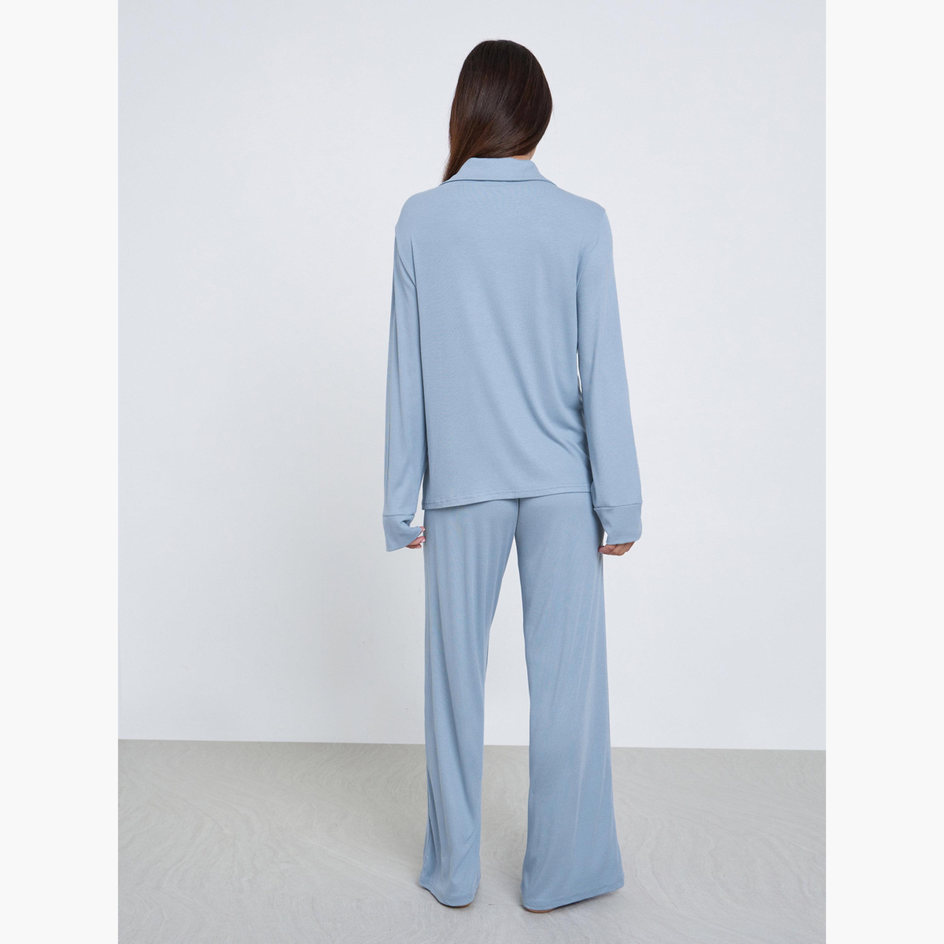 ستايلي - بيجاما قميص  من الفيسكوز فائق النعومة بياقة مفتوحة وأزرار-women-clothing-nightwear-pyjamas-longsets-image-4
