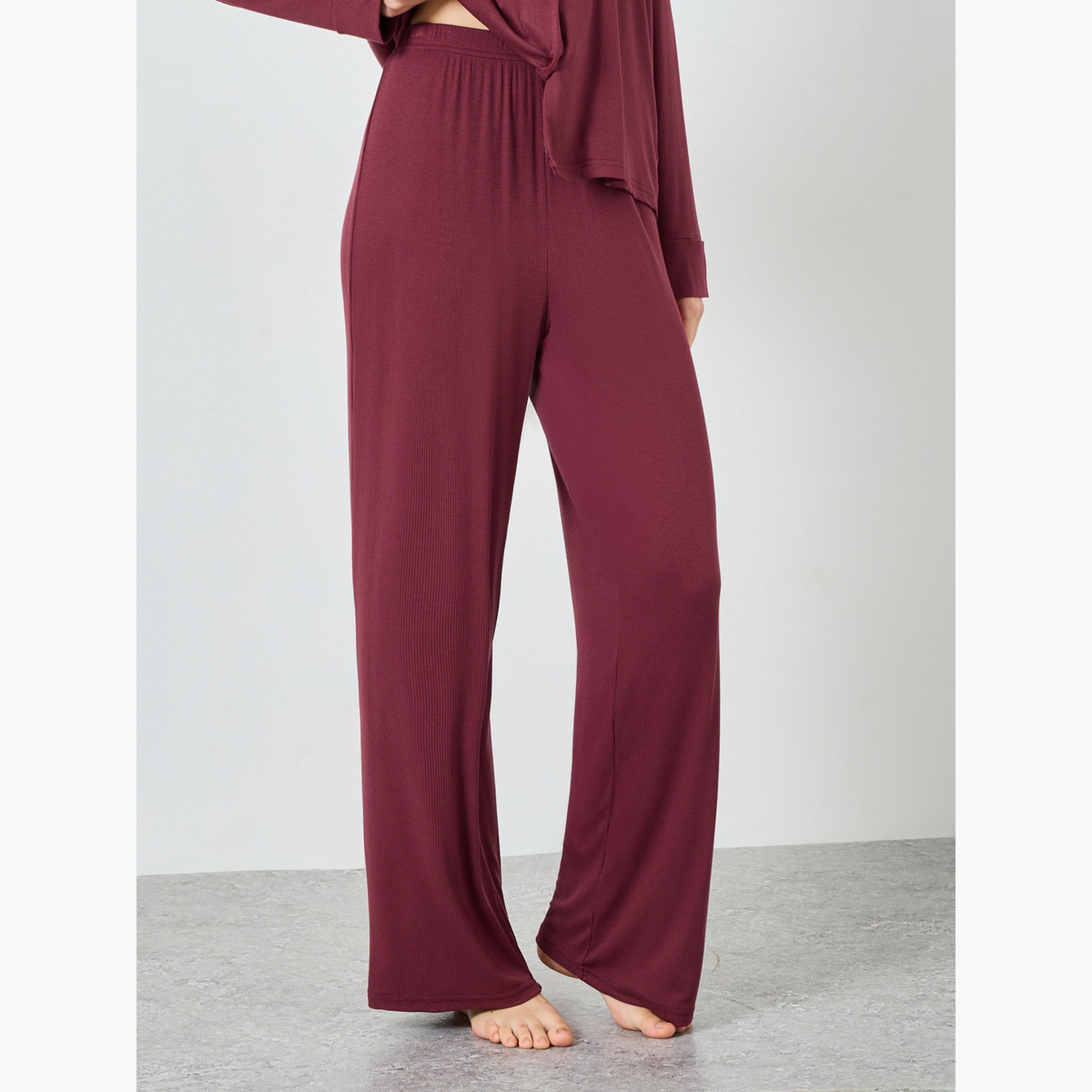 طقم بيجاما محبوك من الفيسكوز بلون عنابي-women-clothing-nightwear-pyjamas-longsets-image-5