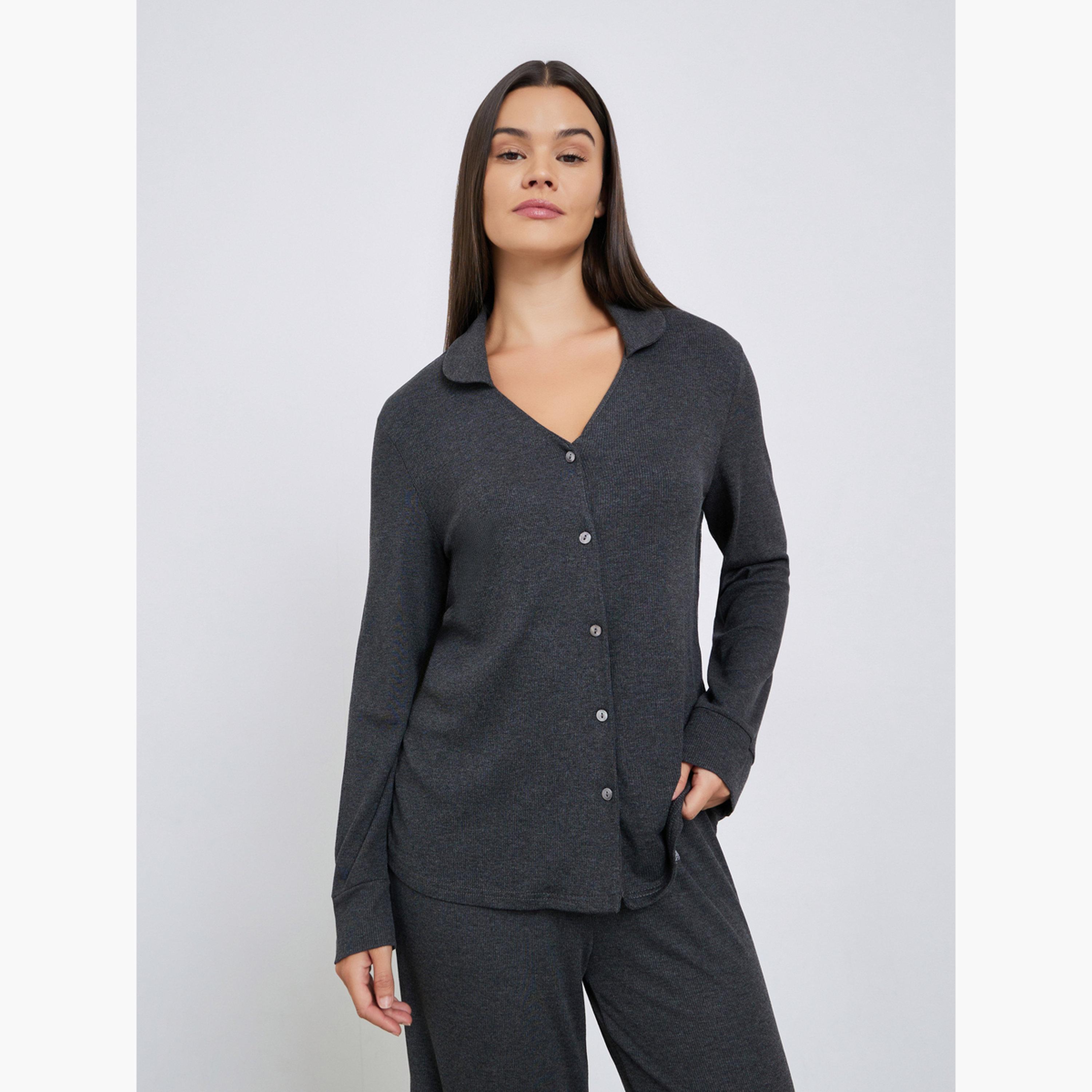 ستايلي - بيجاما قميص فيسكوز فائق النعومة بياقة مفتوحة وأزرار للنساء-women-clothing-nightwear-pyjamas-longsets-image-3
