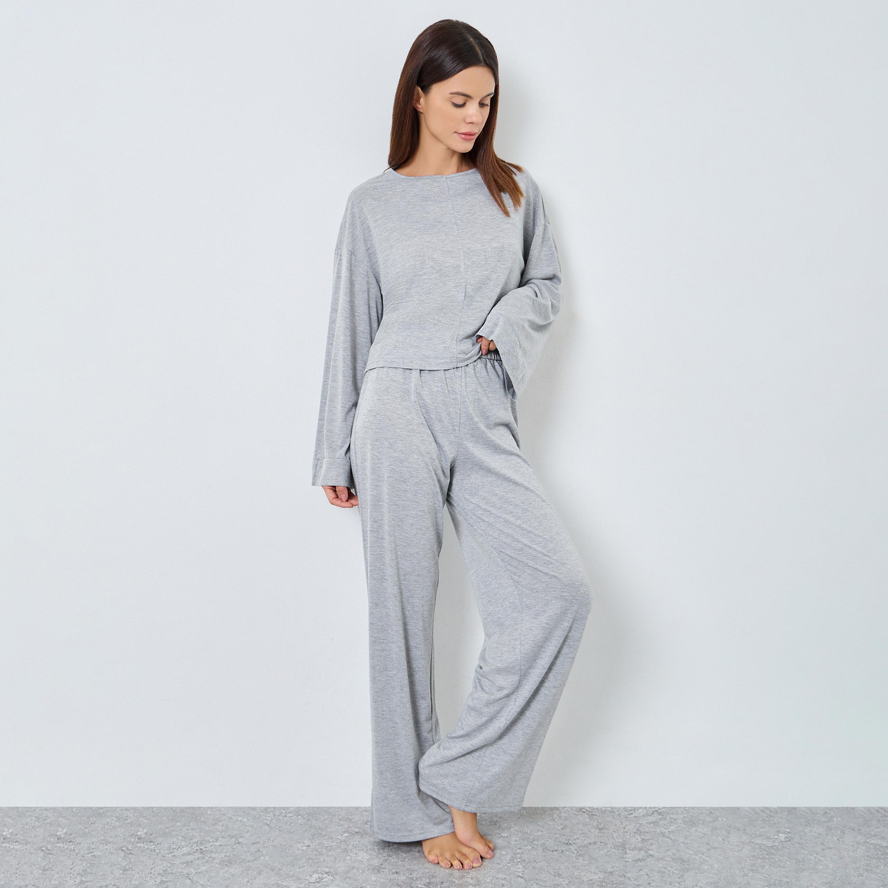 Styli Solid Boxy T-Shirt and Wide Pyjama Set-women-clothing-nightwear-pyjamas-longsets-image-1