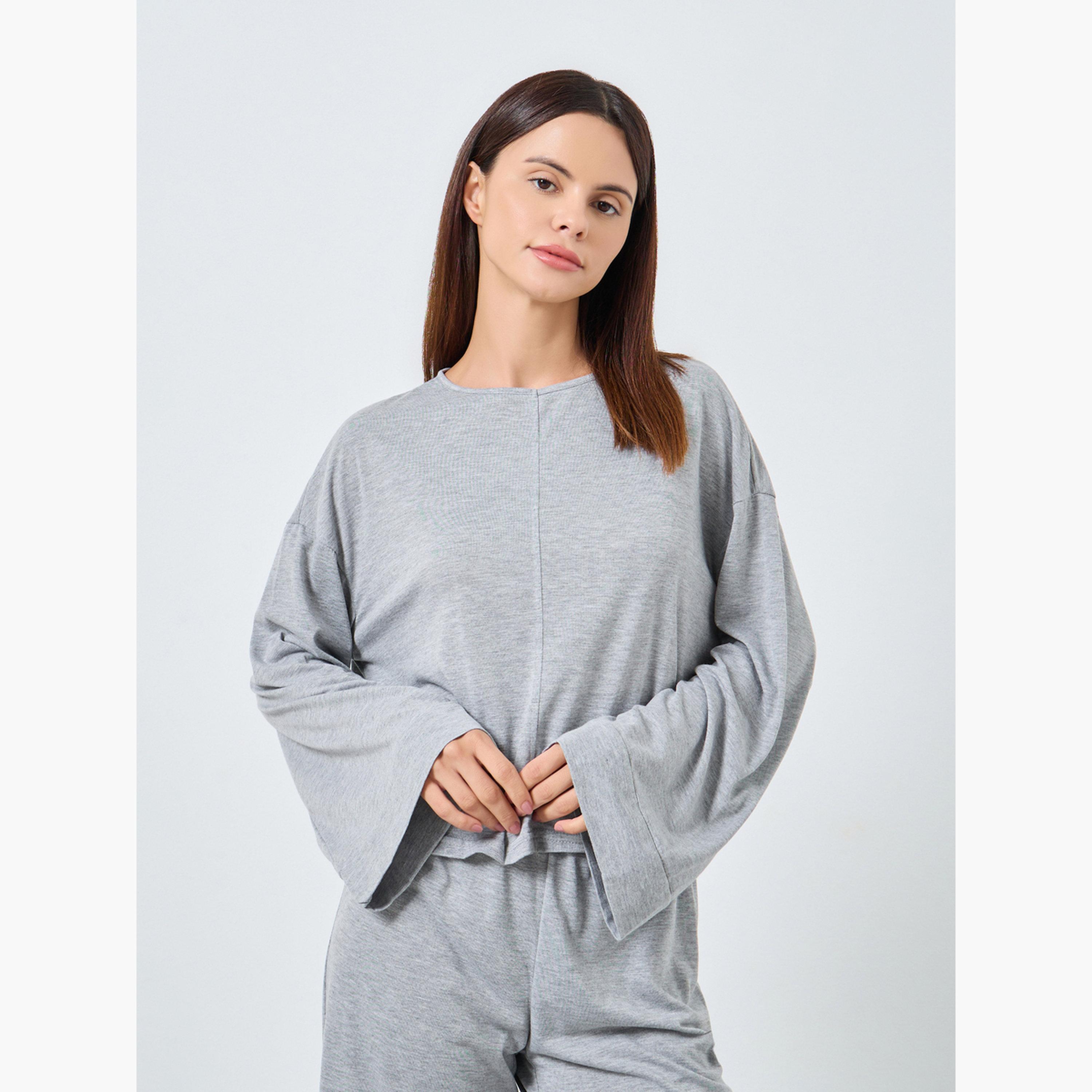 Styli Solid Boxy T-Shirt and Wide Pyjama Set-women-clothing-nightwear-pyjamas-longsets-image-2