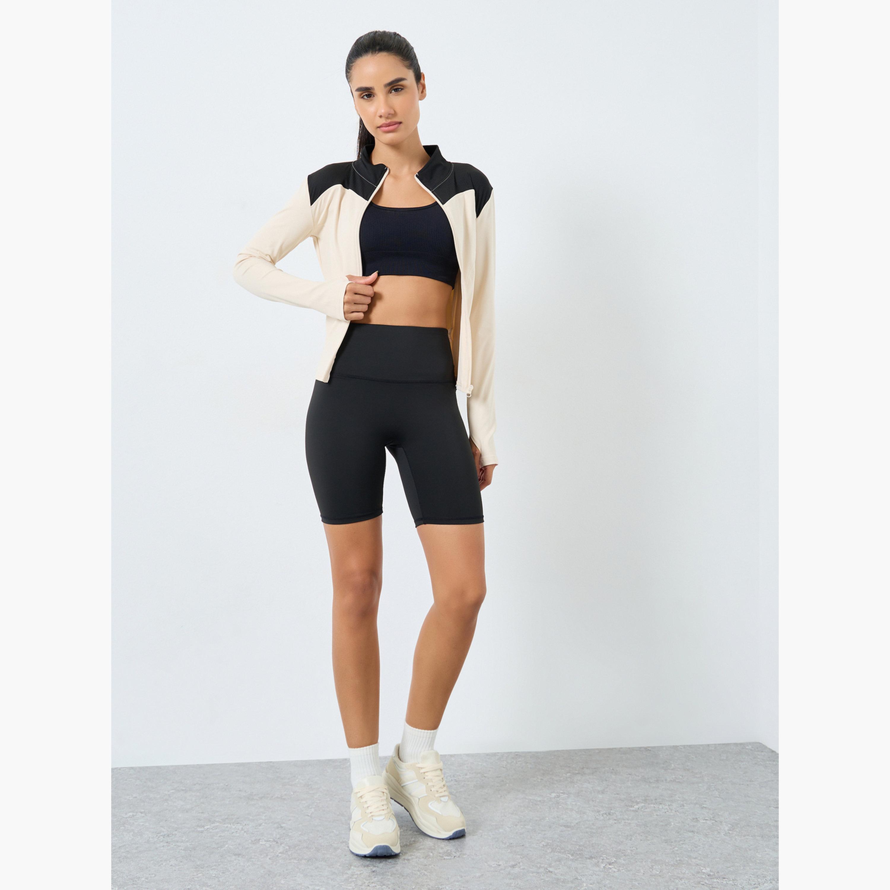 Styli Color Block High Neck Long Sleeves Women's Zip Through Jacket-men-clothing-sportswearandactivewear-tshirtsandpolos-image-2