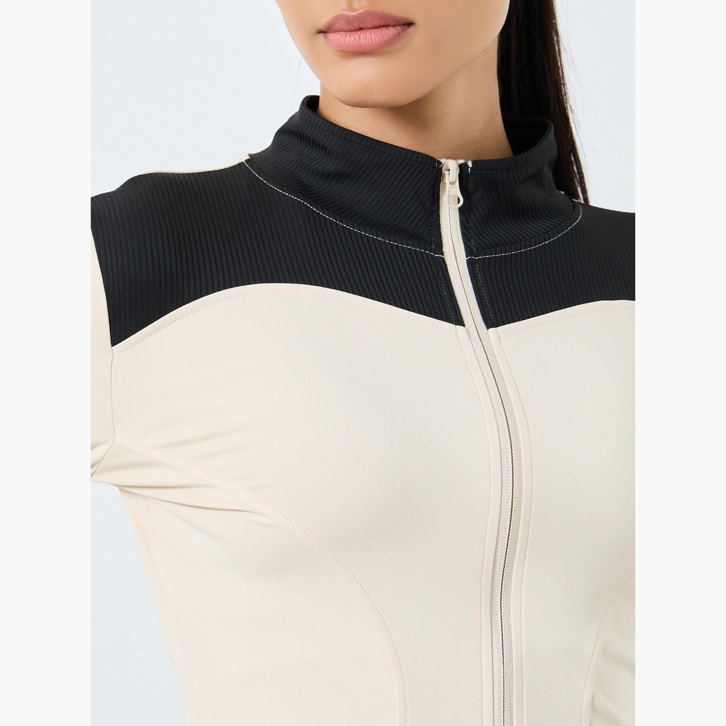Styli Color Block High Neck Long Sleeves Women's Zip Through Jacket-men-clothing-sportswearandactivewear-tshirtsandpolos-image-3