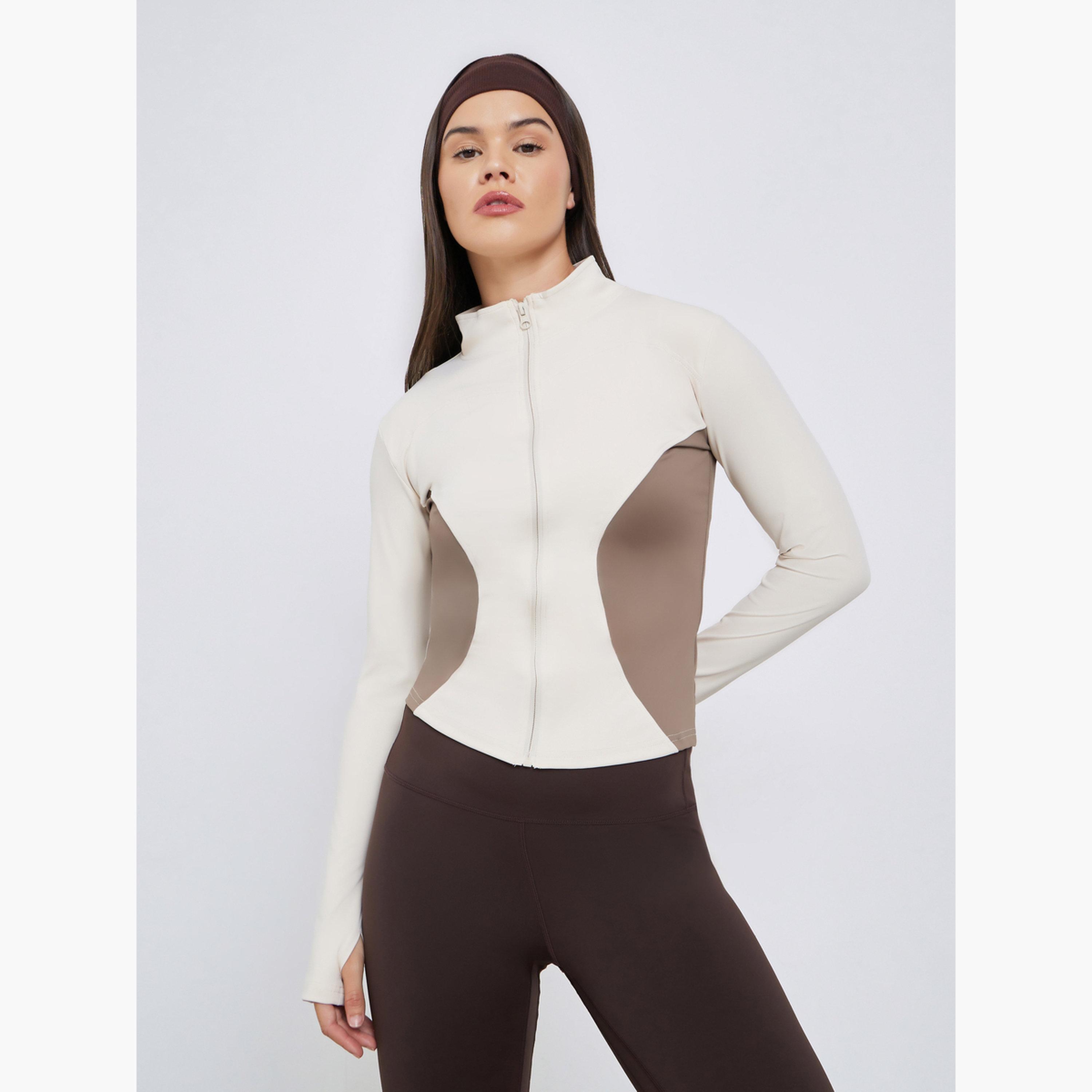 ستايلي - جاكيت بسحاب بألوان متدرجة مع فتحة للإبهام-women-clothing-sportswearandactivewear-coatsandjackets-jackets-image-1