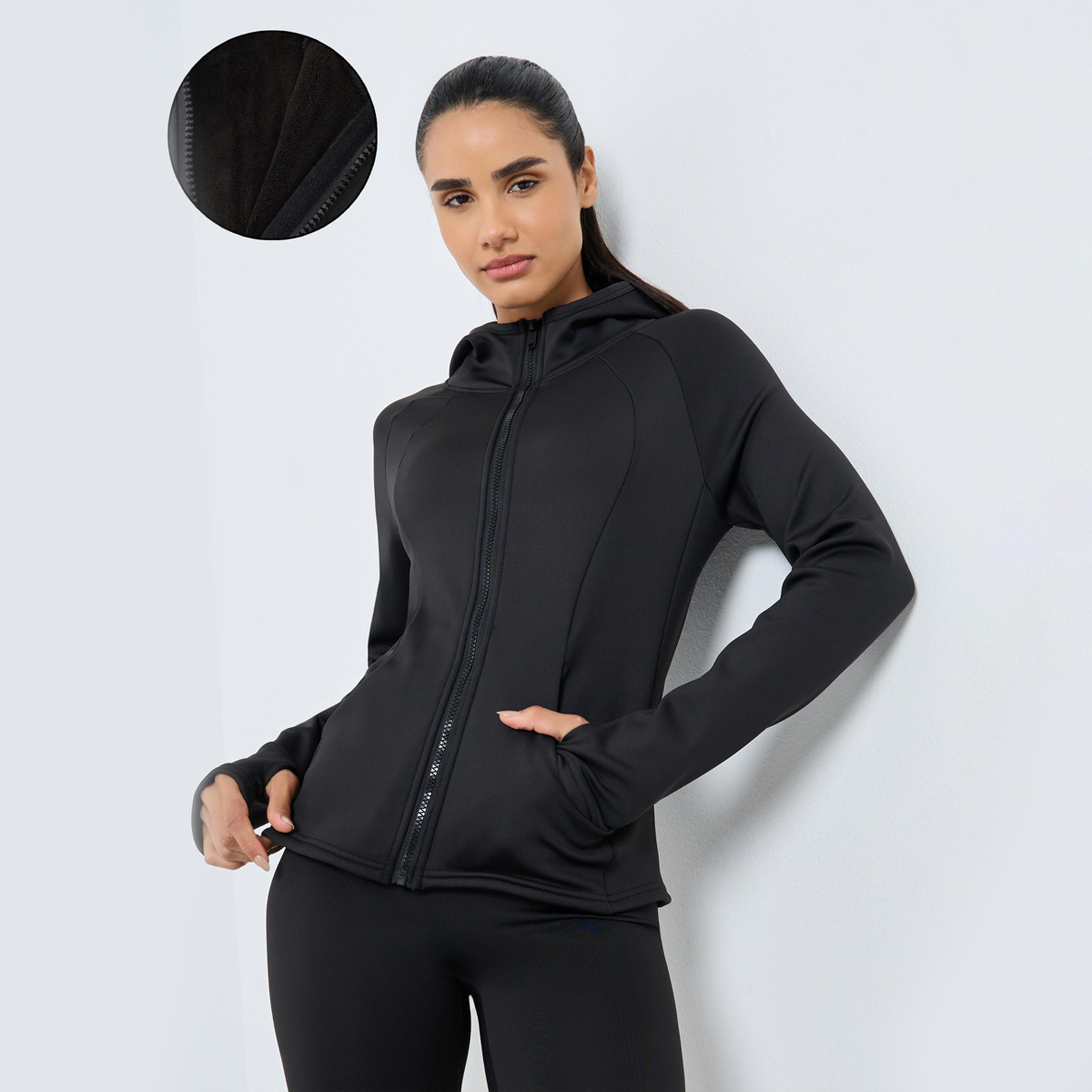 ستايلي - سترة صوف فليس بغطاء رأس وسحاب وفتحة للإبهام-women-clothing-sportswearandactivewear-coatsandjackets-jackets-image-1