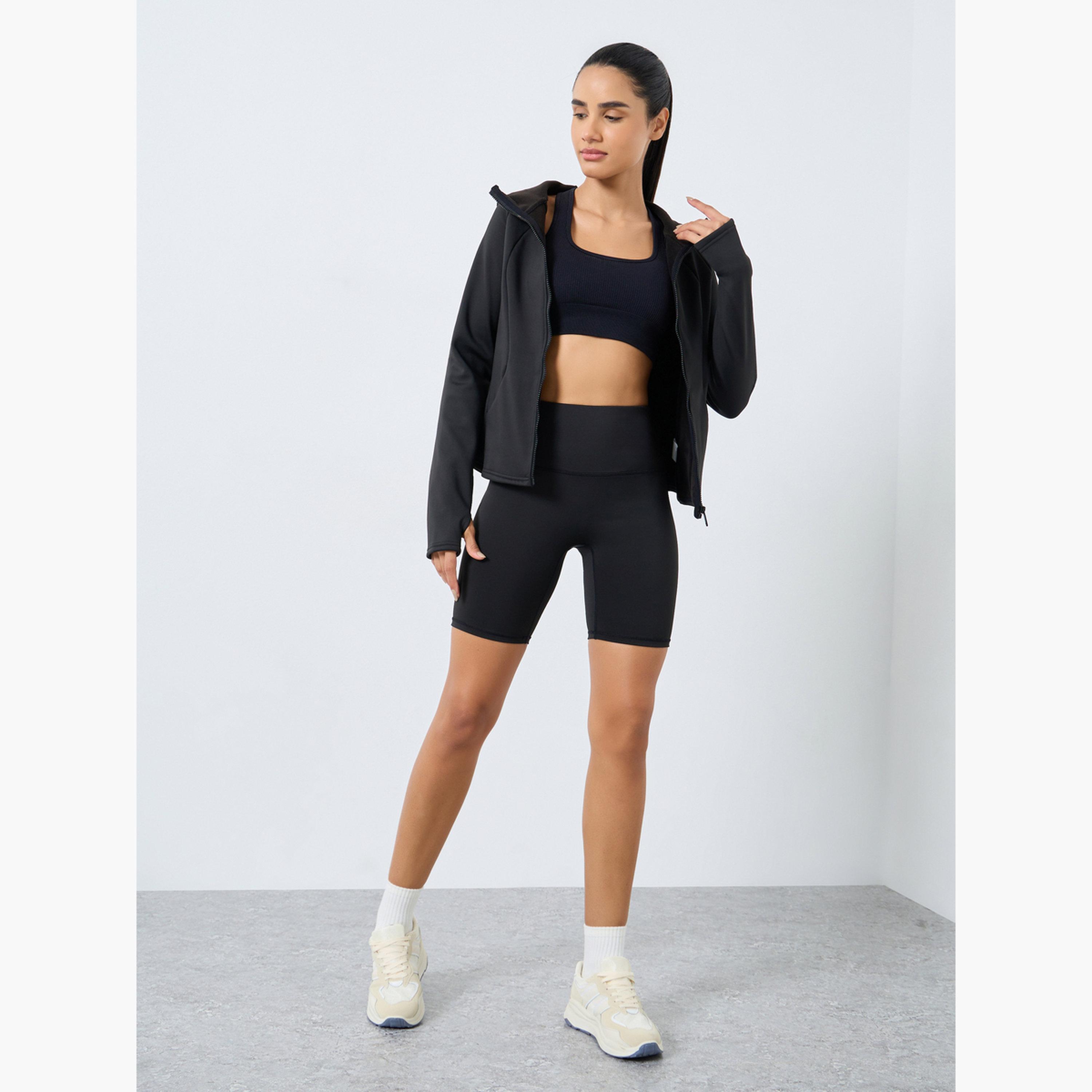 Styli Solid Hooded Neck Long Sleeves Women's Zip Through Hoodie-women-clothing-sportswearandactivewear-coatsandjackets-jackets-image-2