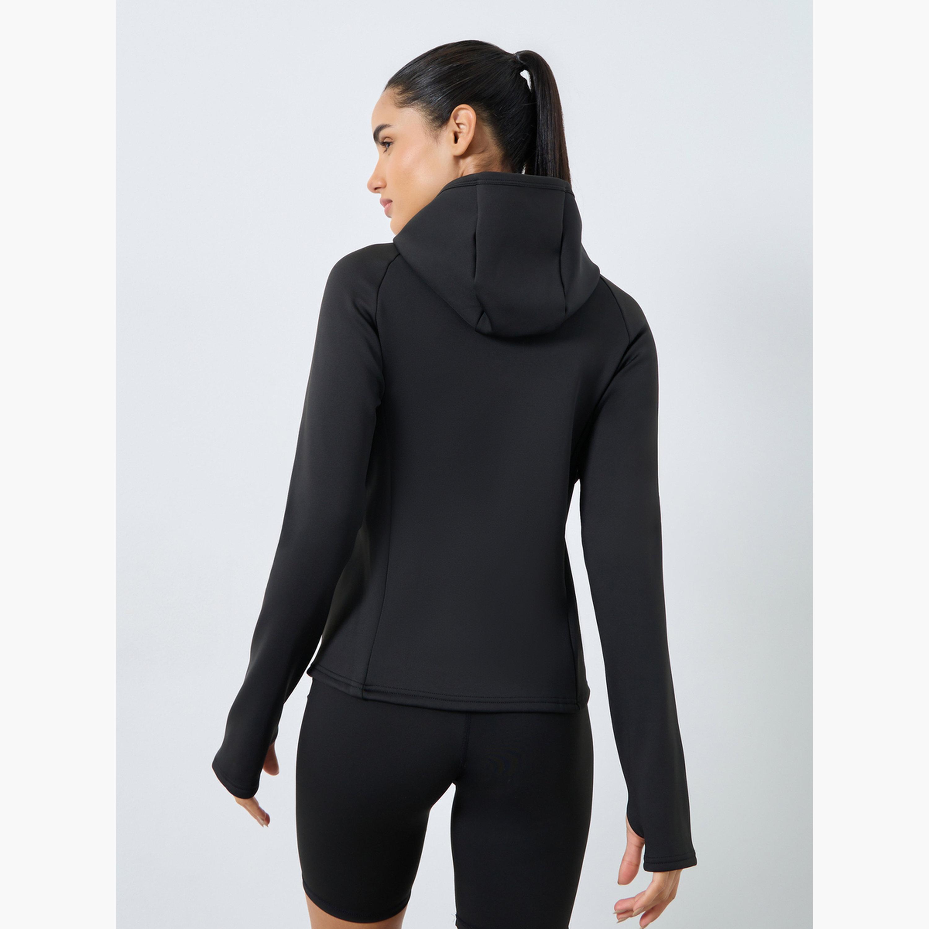 Styli Solid Hooded Neck Long Sleeves Women's Zip Through Hoodie-women-clothing-sportswearandactivewear-coatsandjackets-jackets-image-4