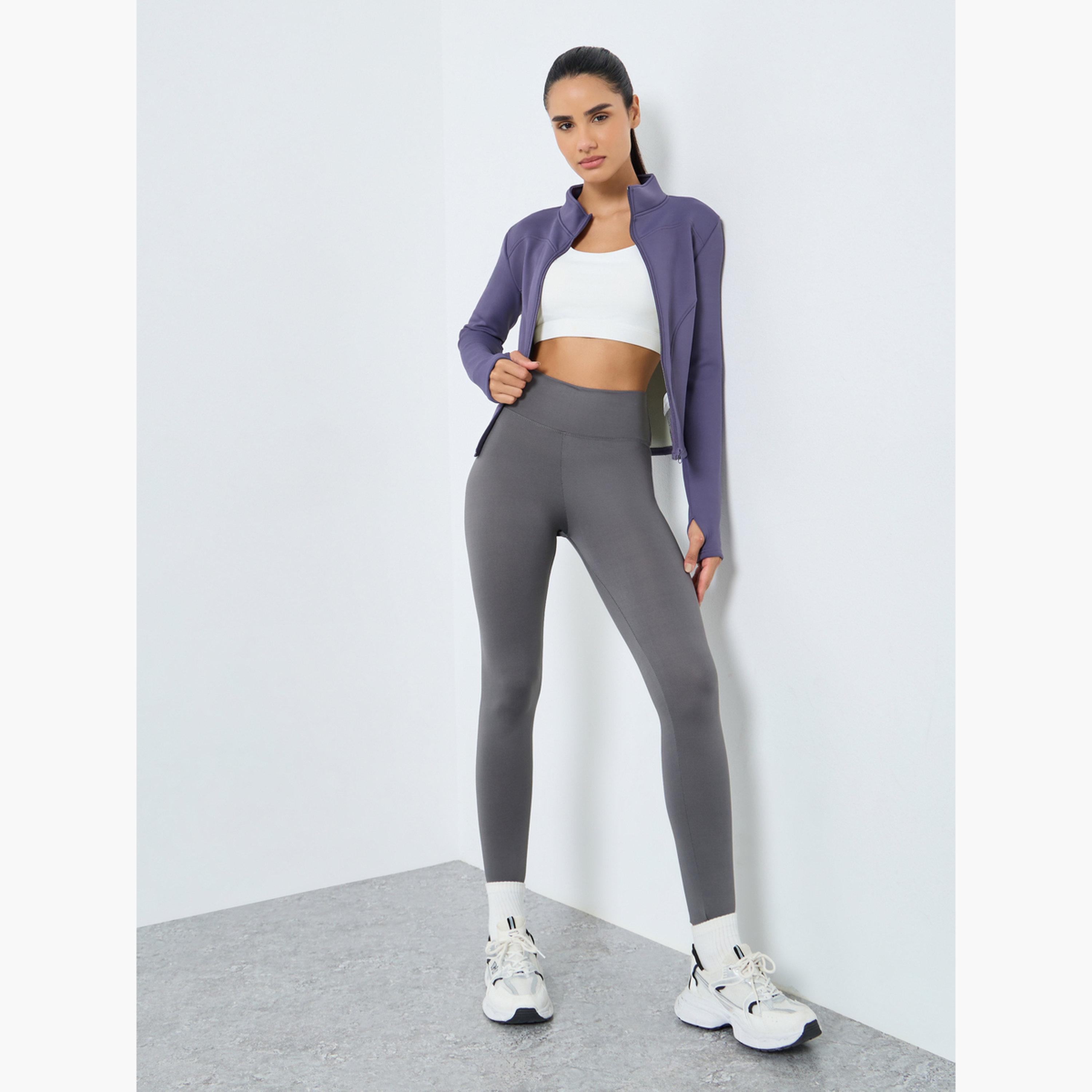 Styli Solid High Neck Long Sleeves Women's Zip Through Jacket-women-clothing-sportswearandactivewear-coatsandjackets-jackets-image-2