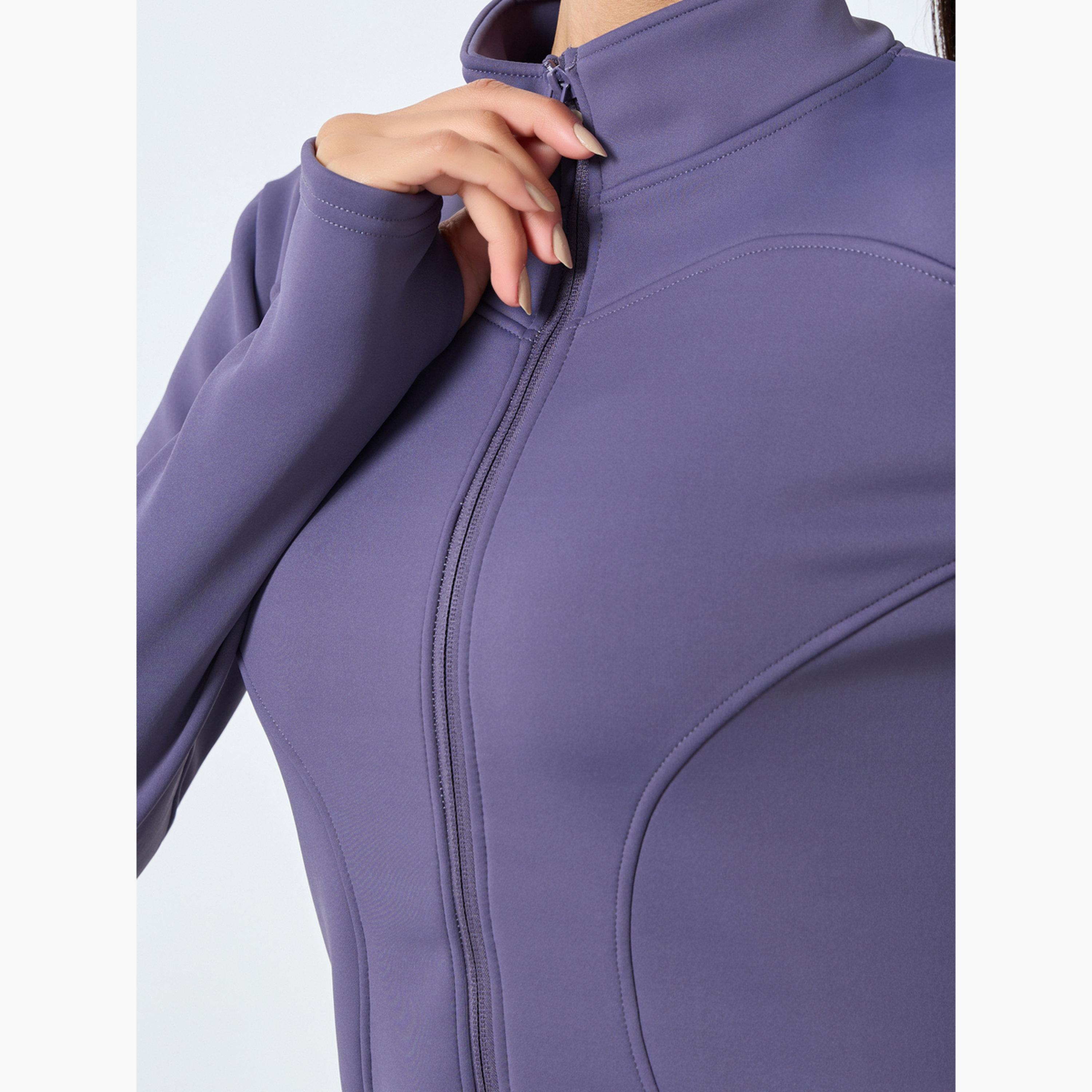 Styli Solid High Neck Long Sleeves Women's Zip Through Jacket-women-clothing-sportswearandactivewear-coatsandjackets-jackets-image-3