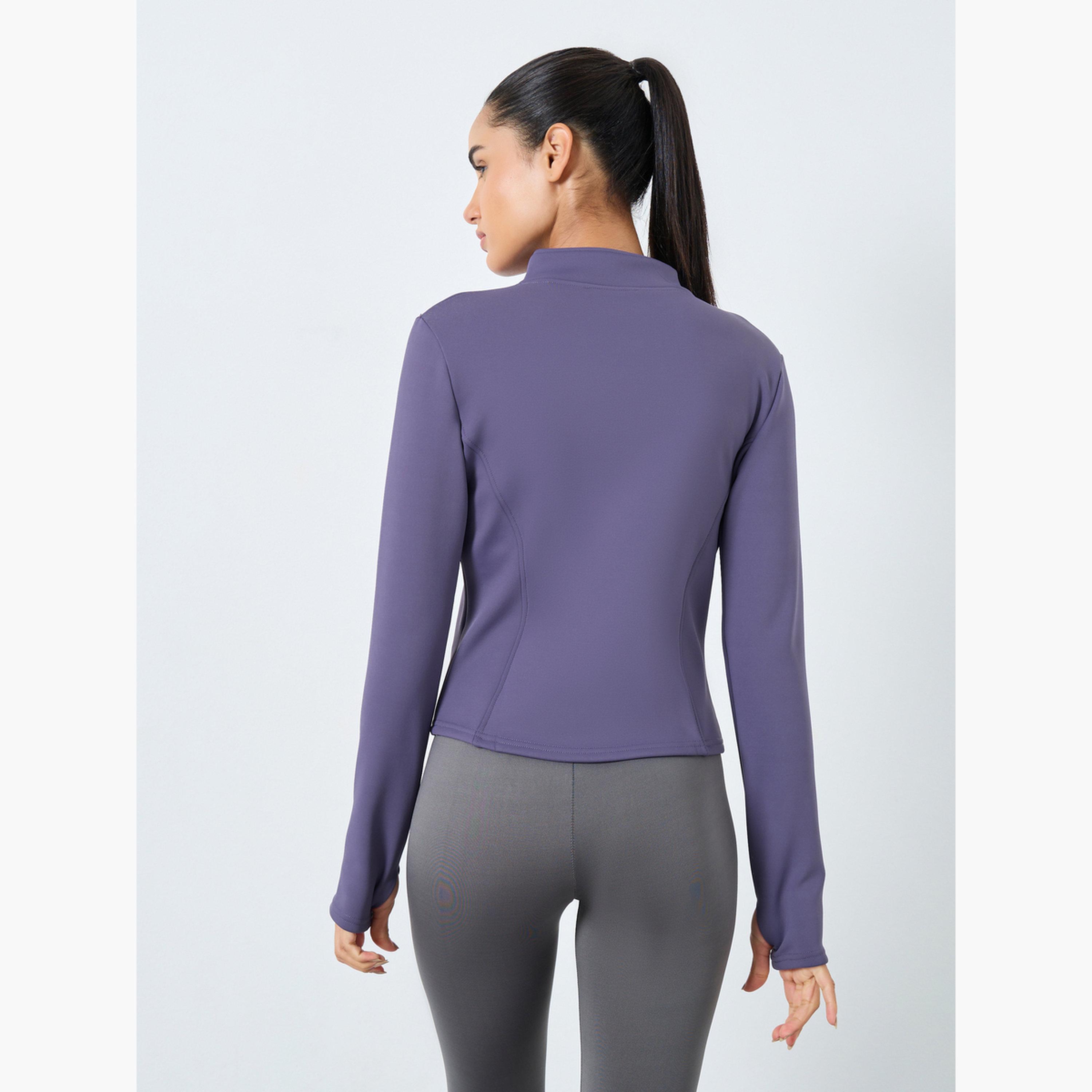 Styli Solid High Neck Long Sleeves Women's Zip Through Jacket-women-clothing-sportswearandactivewear-coatsandjackets-jackets-image-4