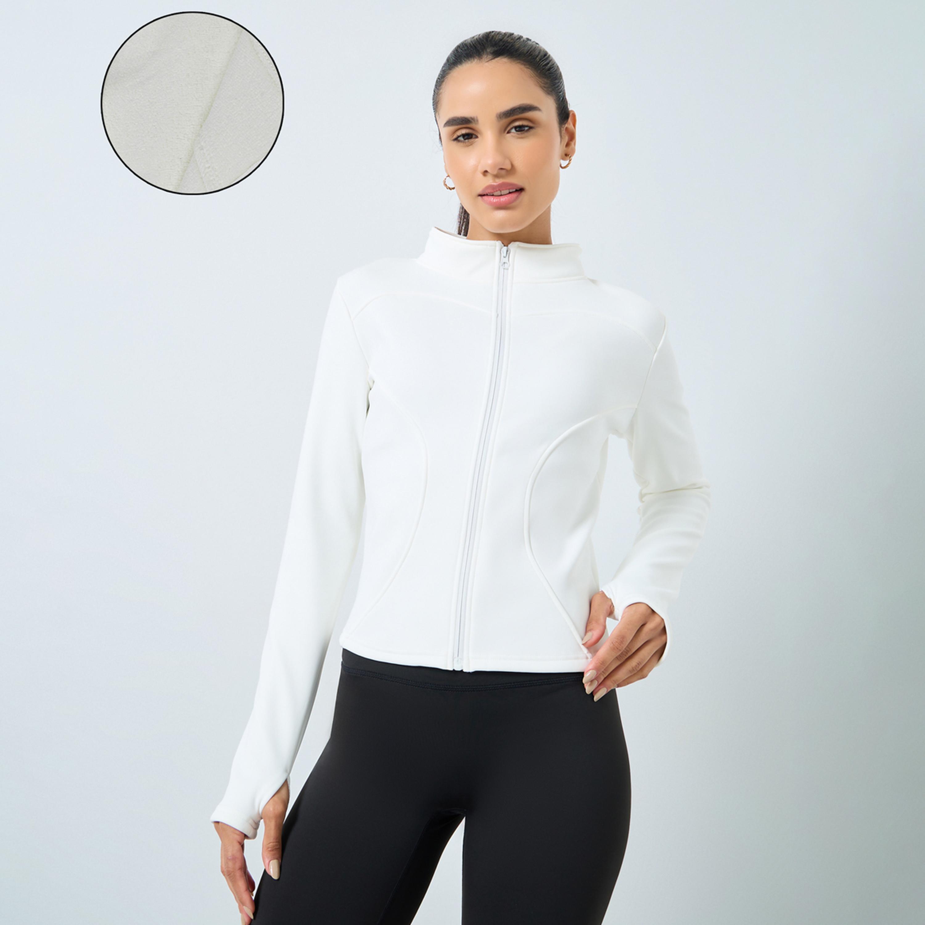 Styli Solid High Neck Long Sleeves Women's Zip Through Jacket-men-clothing-sportswearandactivewear-tshirtsandpolos-image-1