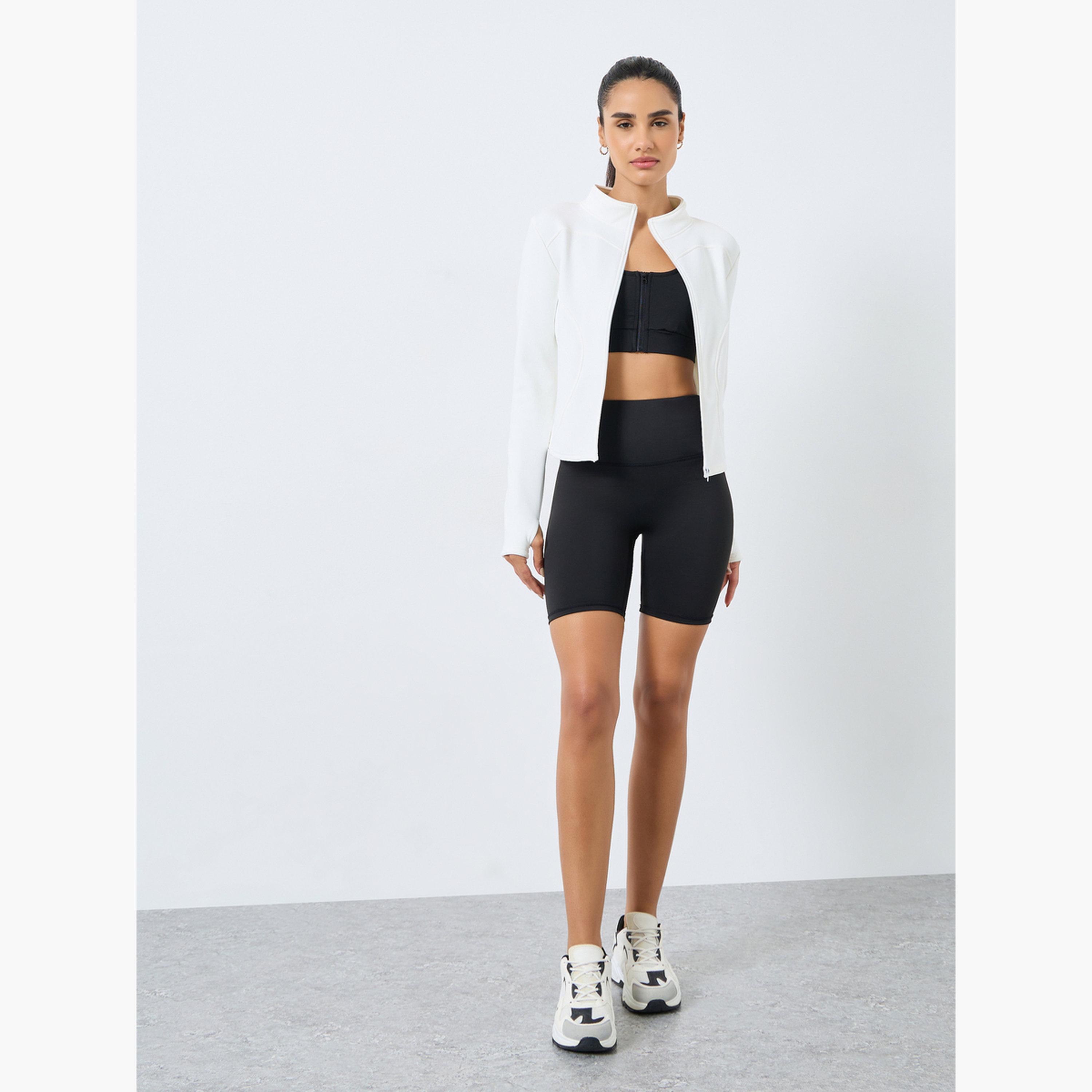 Styli Solid High Neck Long Sleeves Women's Zip Through Jacket-men-clothing-sportswearandactivewear-tshirtsandpolos-image-2