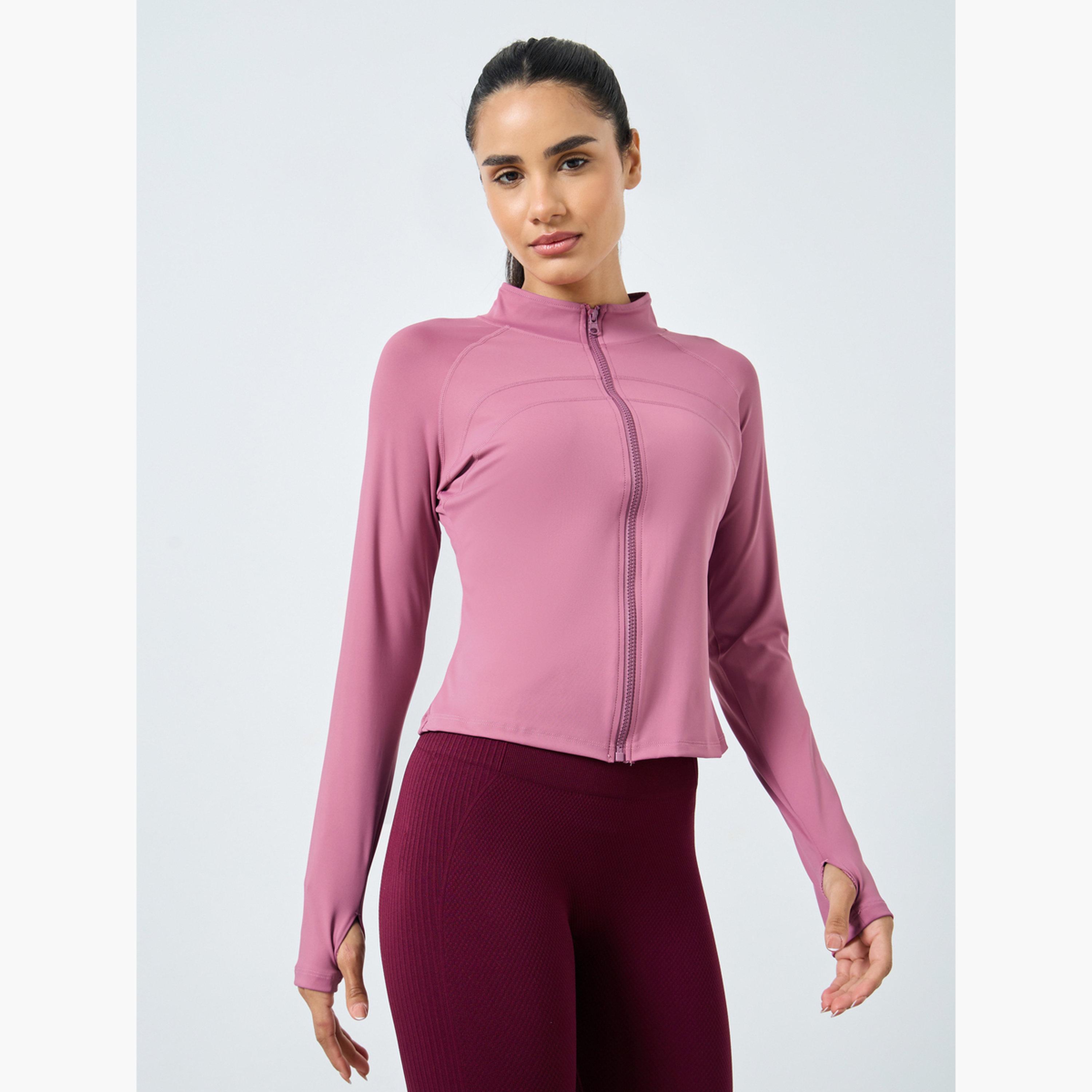 ستايلي - سترة بسحاب وتفاصيل فتحة الإبهام متعددة الغرز-women-clothing-sportswearandactivewear-coatsandjackets-jackets-image-3