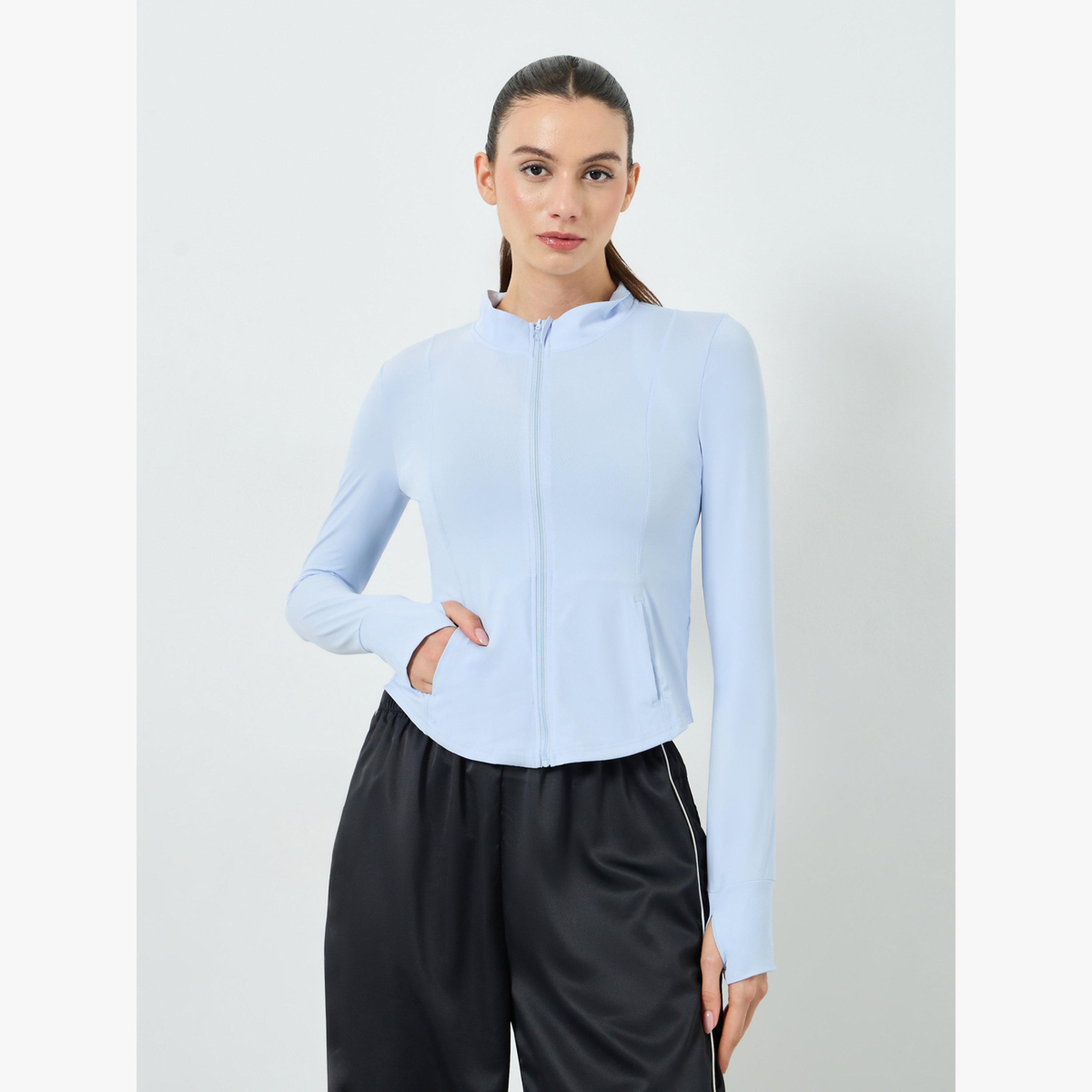 Styli Blue Lightweight Thumbhole Detail Full Zip Up Jacket-women-clothing-sportswearandactivewear-coatsandjackets-jackets-image-1