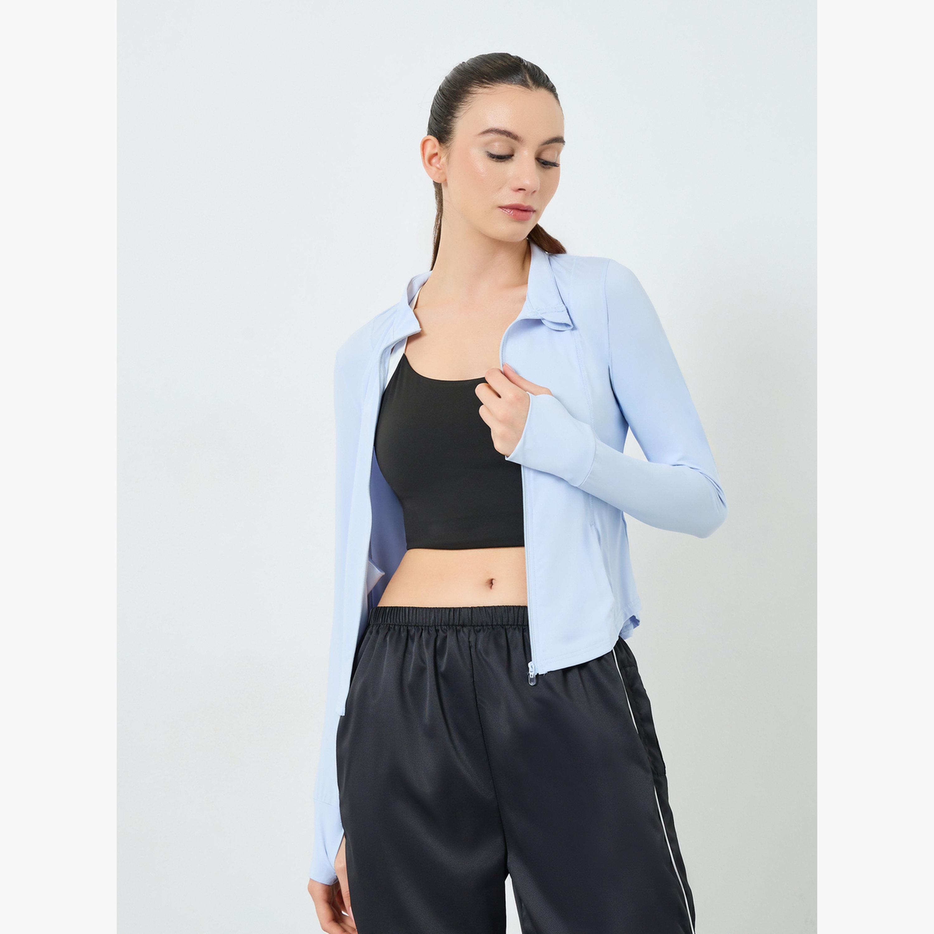 جاكيت خفيف الوزن بتفاصيل فتحة إبهام مع سحَّاب غلق-women-clothing-sportswearandactivewear-coatsandjackets-jackets-image-3