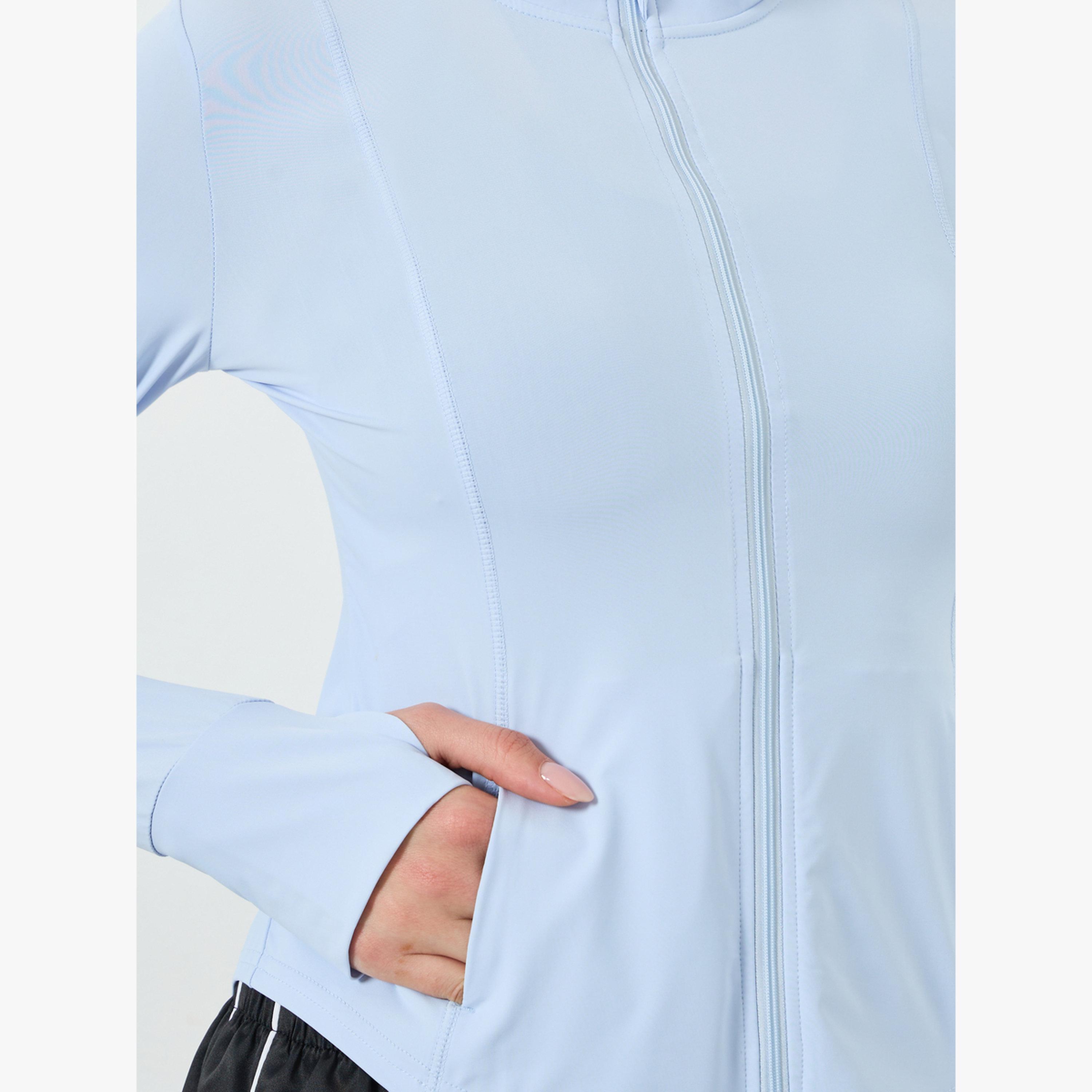 Styli Blue Lightweight Thumbhole Detail Full Zip Up Jacket-women-clothing-sportswearandactivewear-coatsandjackets-jackets-image-5