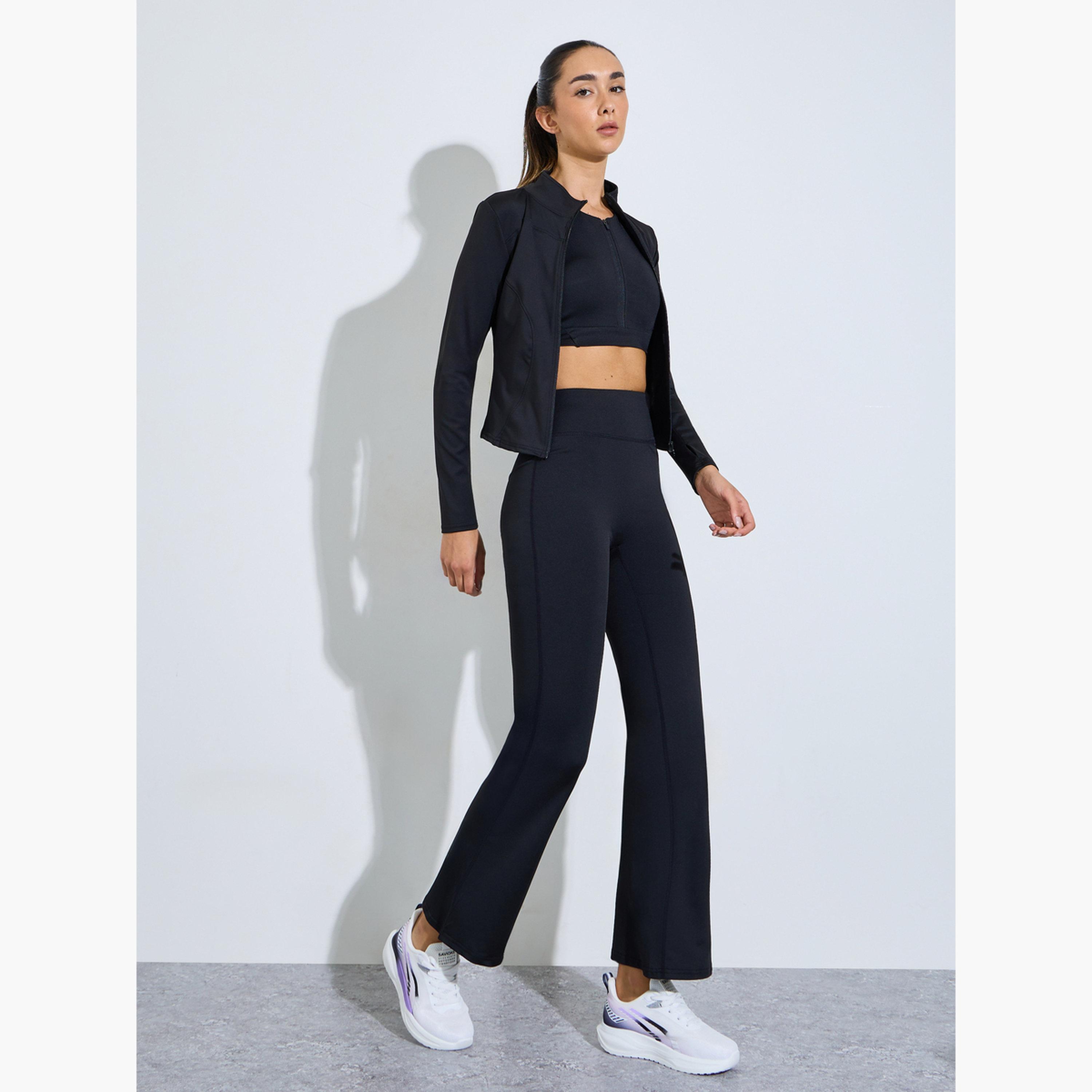 Styli Black Curved Seam Detail Zip Up Jacket-sports-women-clothing-coatsandjackets-jackets-image-2