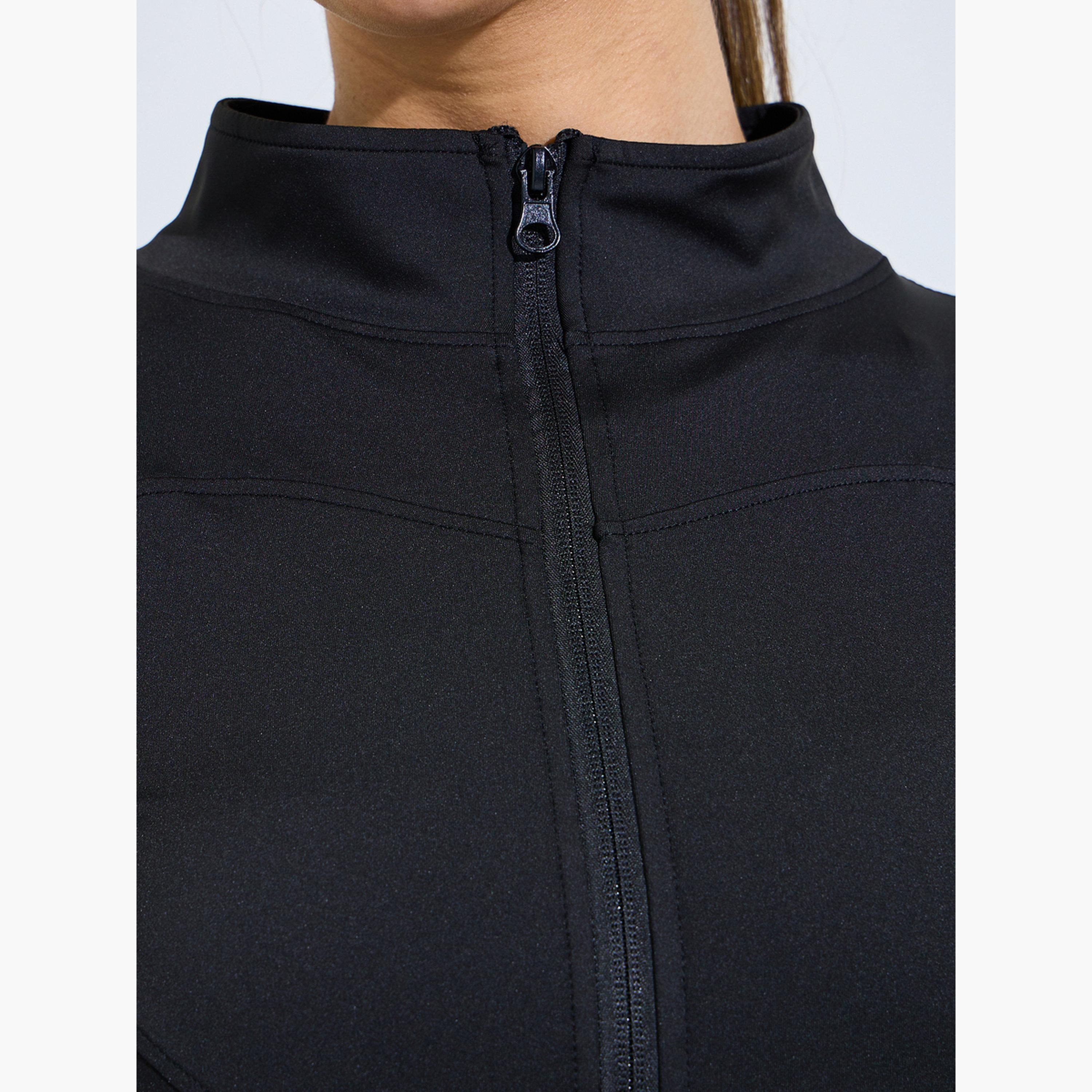 Styli Black Curved Seam Detail Zip Up Jacket-sports-women-clothing-coatsandjackets-jackets-image-5
