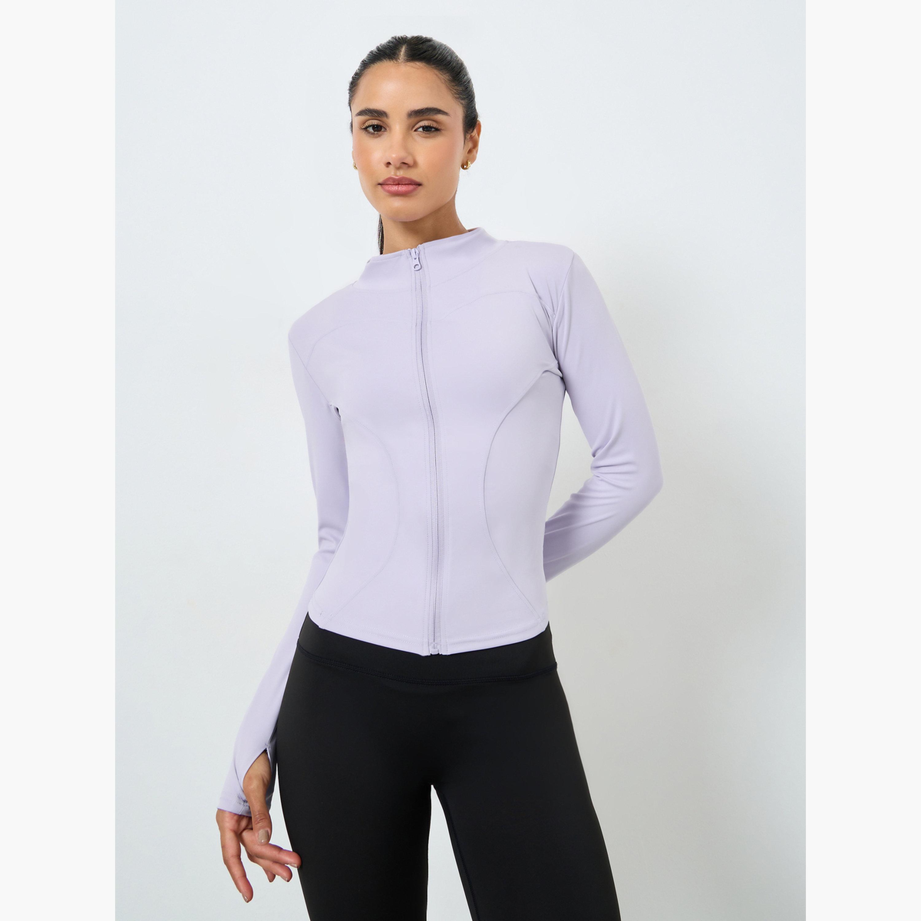 جاكيت بسحاب بتفاصيل درزة منحنية وفتحة إبهام-women-winterwear-coatsandjackets-jackets-image-1