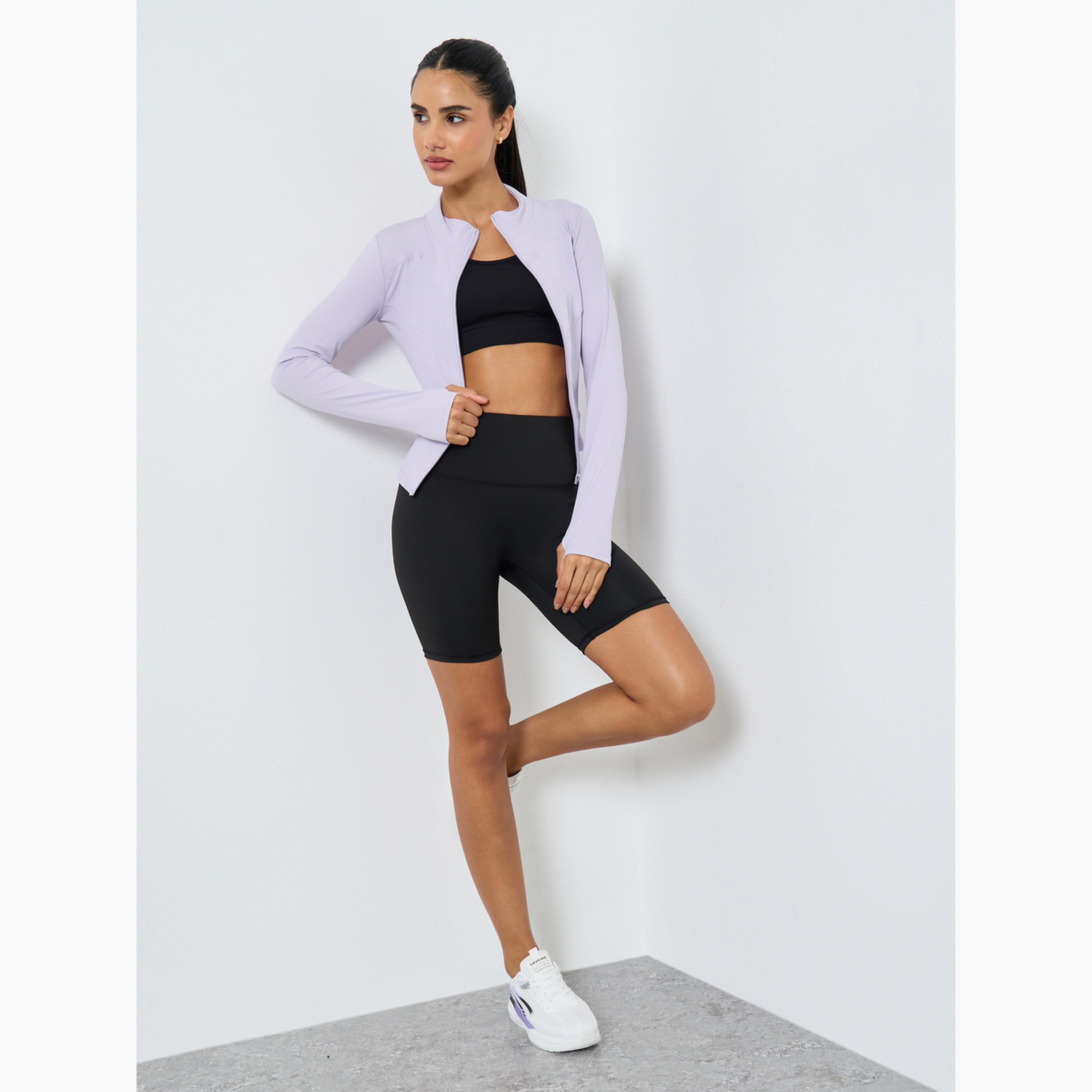 جاكيت بسحاب بتفاصيل درزة منحنية وفتحة إبهام-women-clothing-sportswearandactivewear-coatsandjackets-jackets-image-2