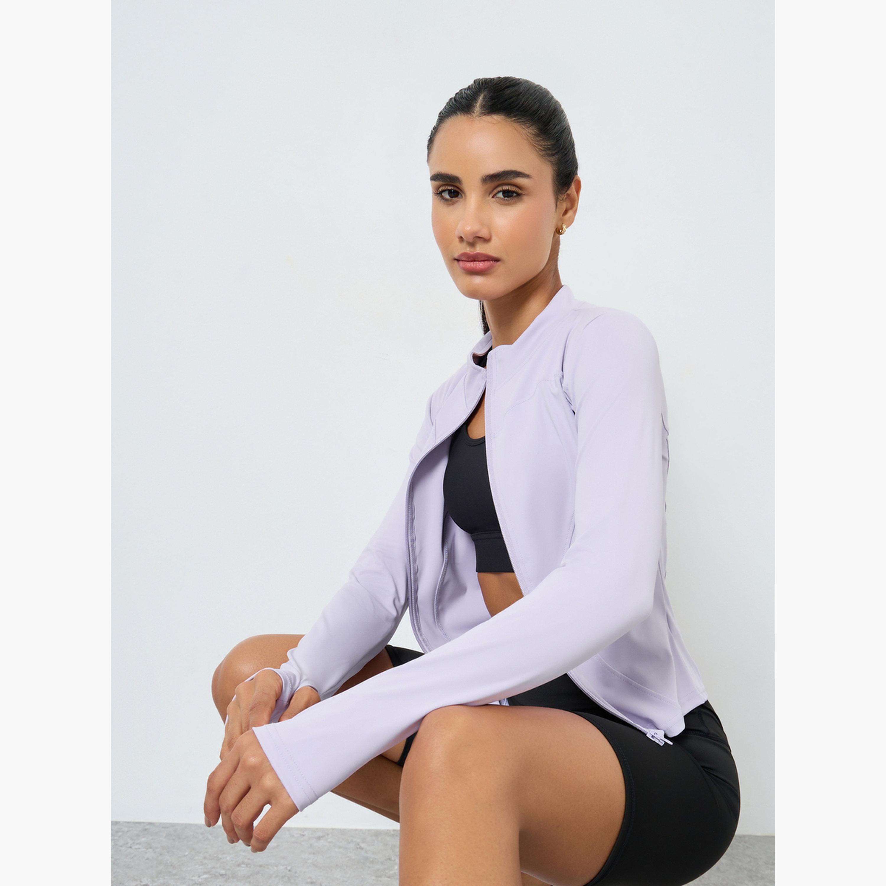 جاكيت بسحاب بتفاصيل درزة منحنية وفتحة إبهام-women-winterwear-coatsandjackets-jackets-image-3