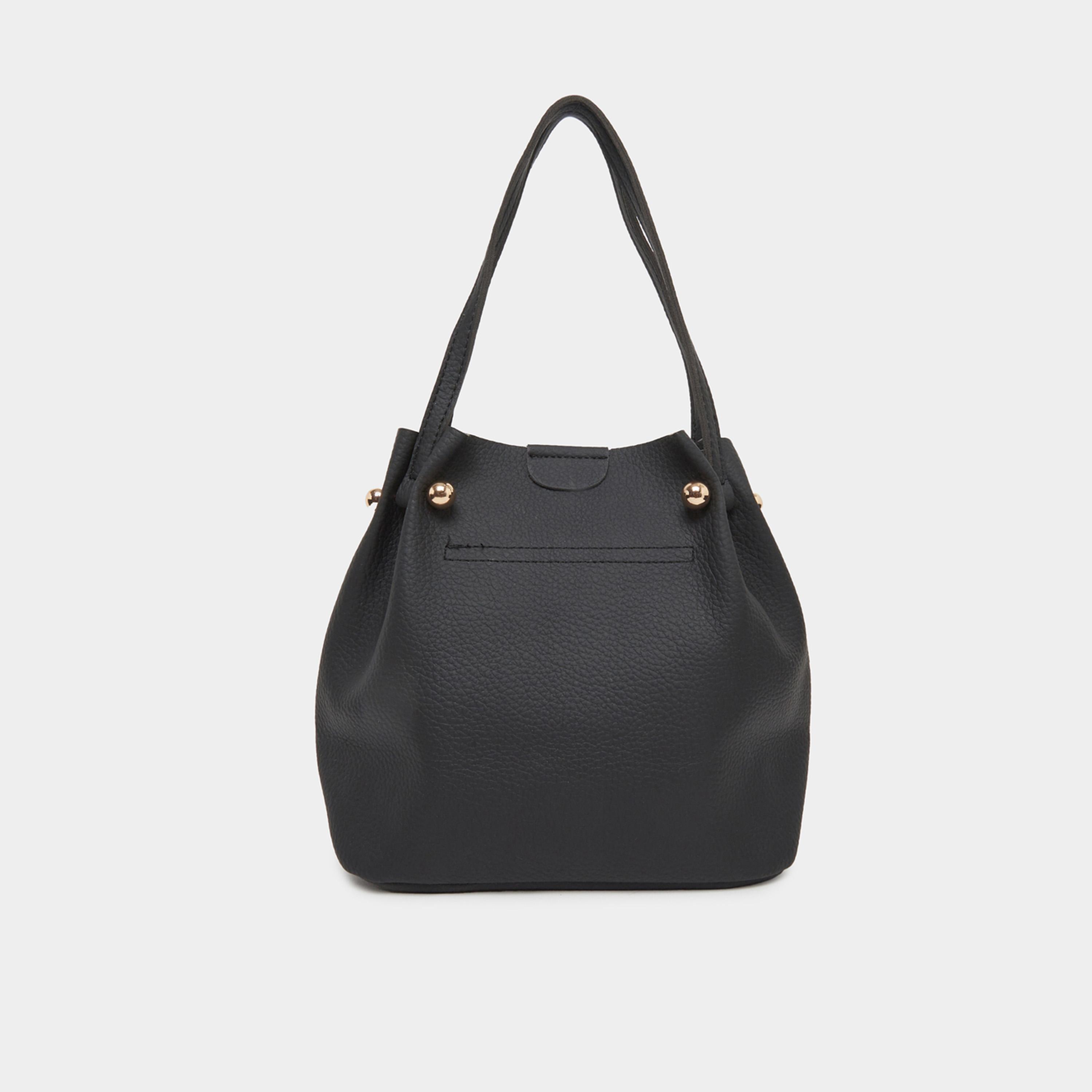 ستايلي - شنطة دلو من الجلد الصناعي الأسود مع حزام منسوج-women-bagsandwallets-handbags-image-2