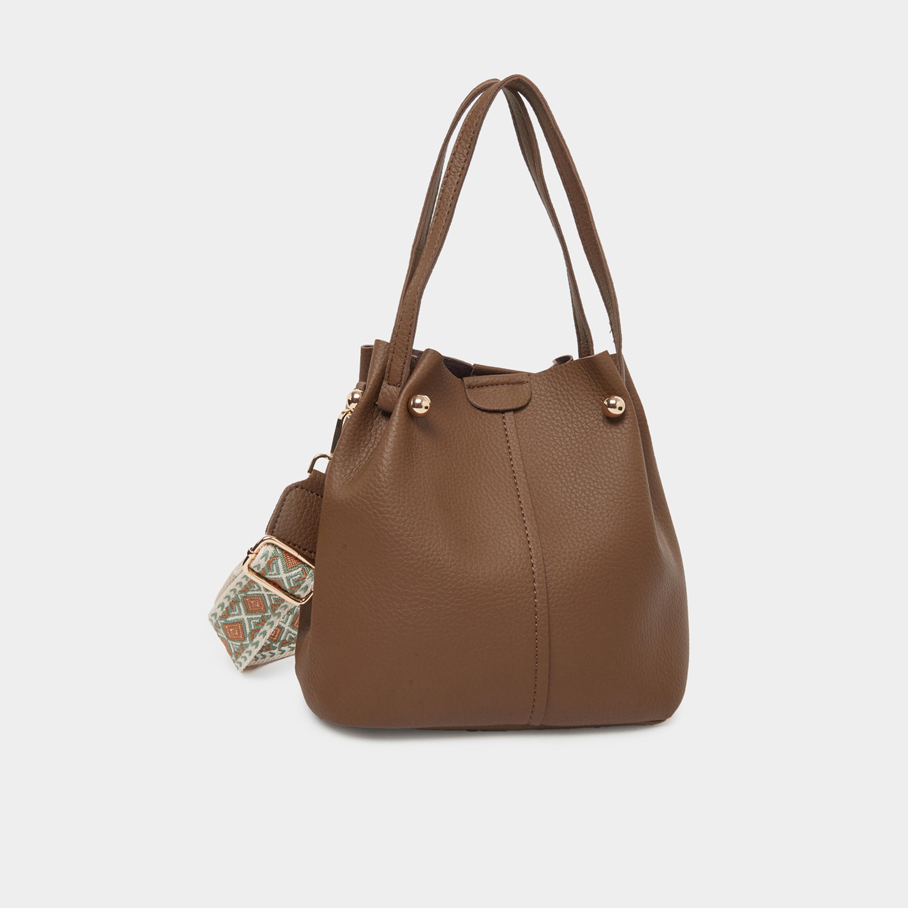 ستايلي - شنطة دلو جلدية لون بنية-women-bagsandwallets-handbags-image-1