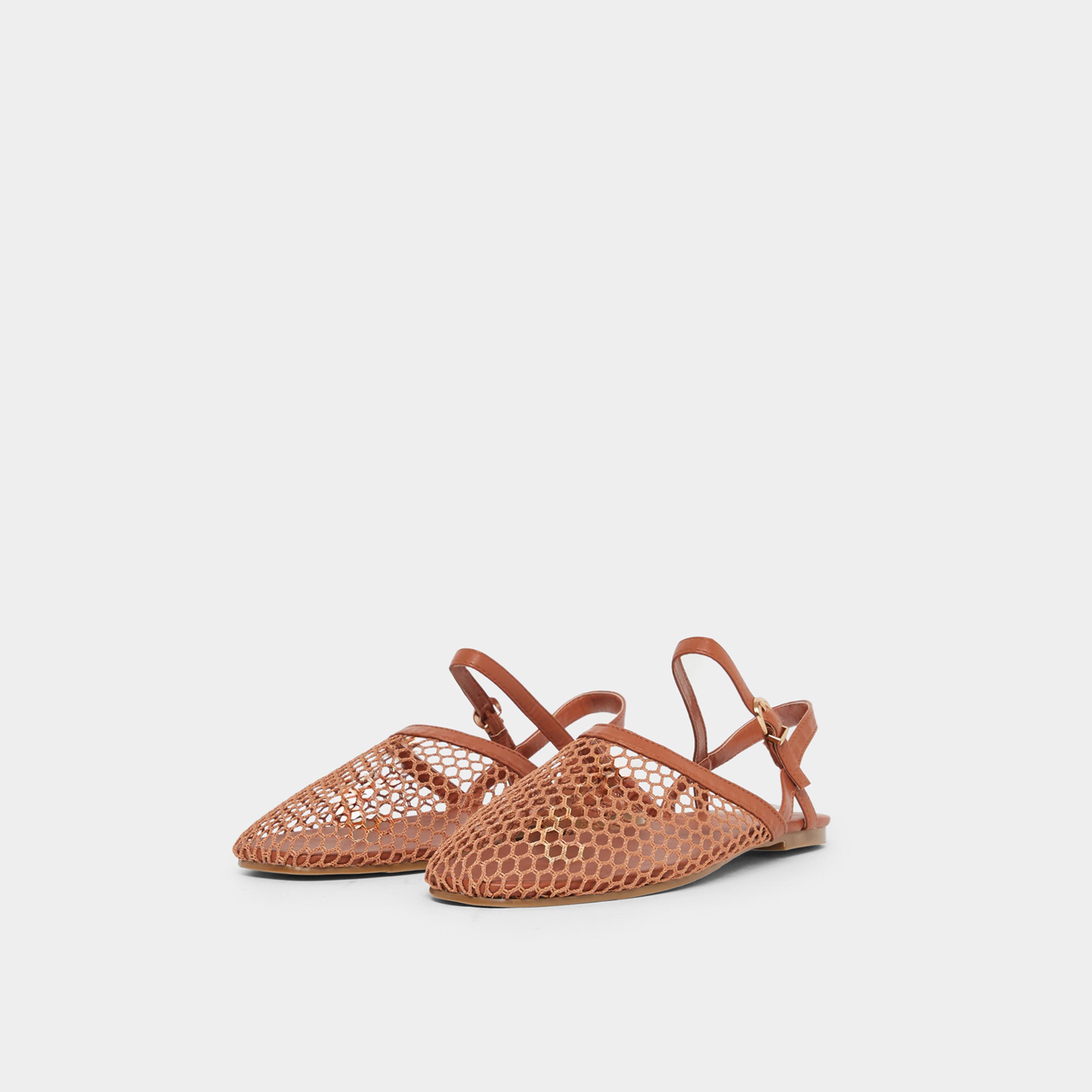 Styli Women Brown Mesh Netting Ankle Strap Sandals-women-shoes-sandals-flats-image-1