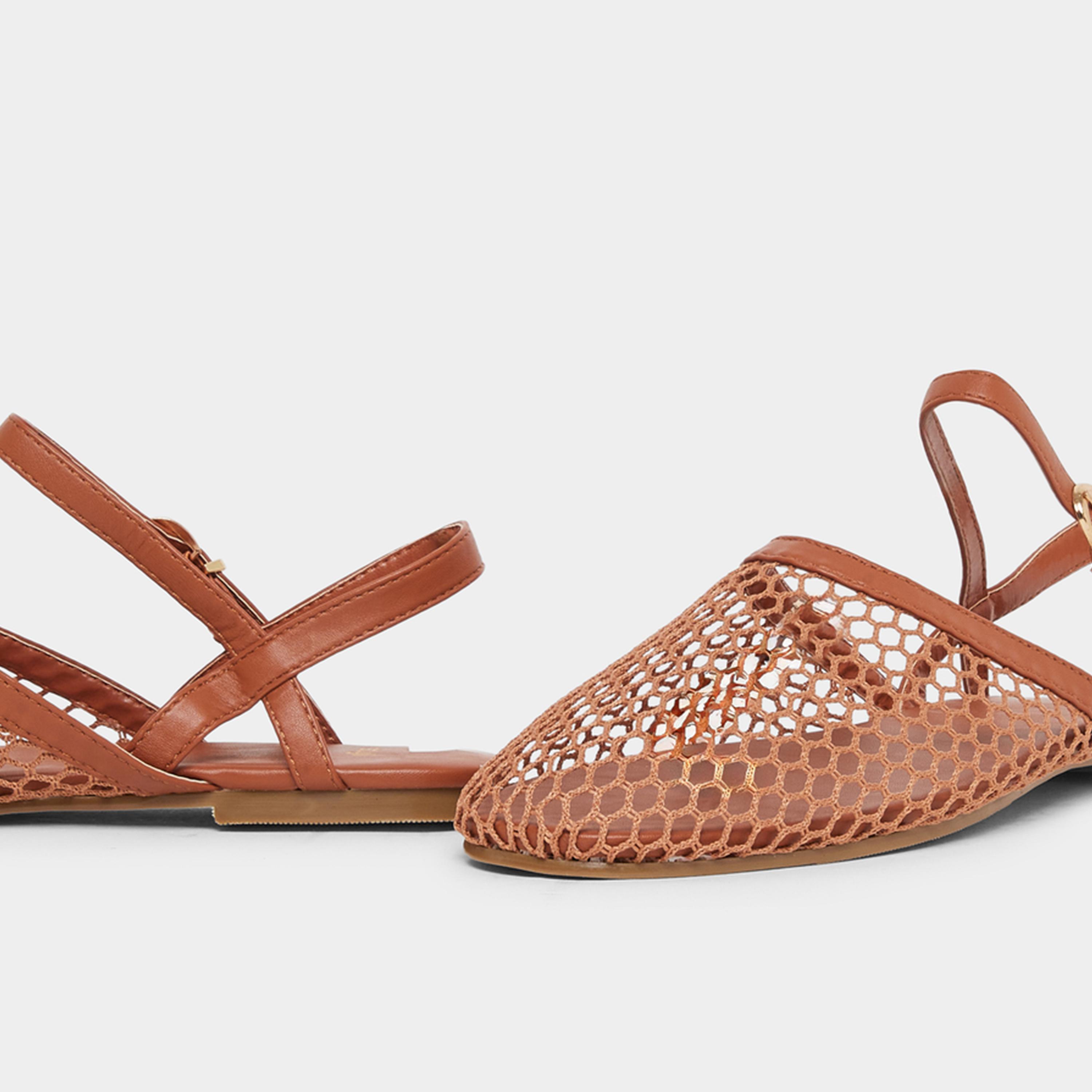 Styli Women Brown Mesh Netting Ankle Strap Sandals-women-shoes-sandals-flats-image-4