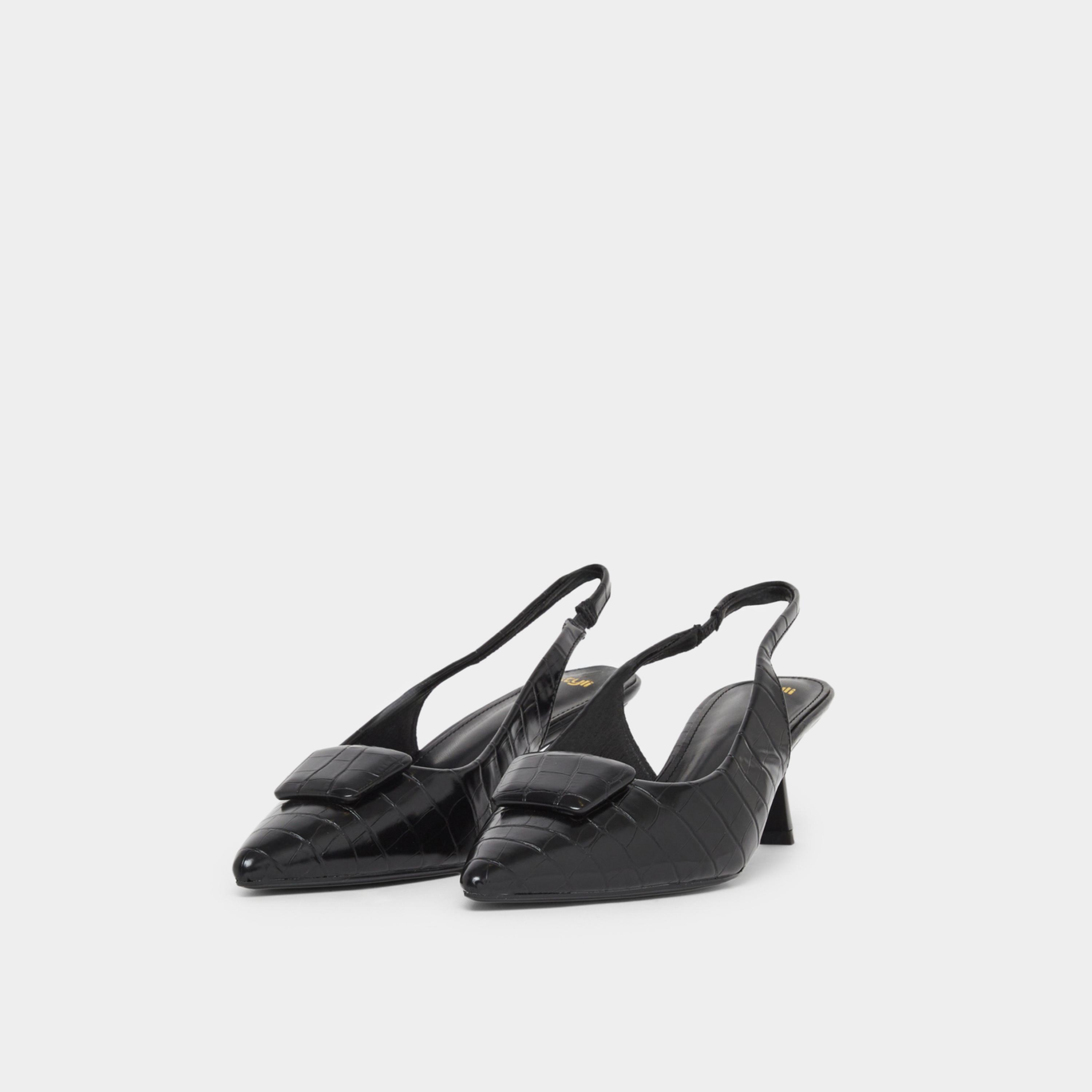 Styli Women Black Textured Slingback Pumps-women-shoes-sandals-heeled-image-1