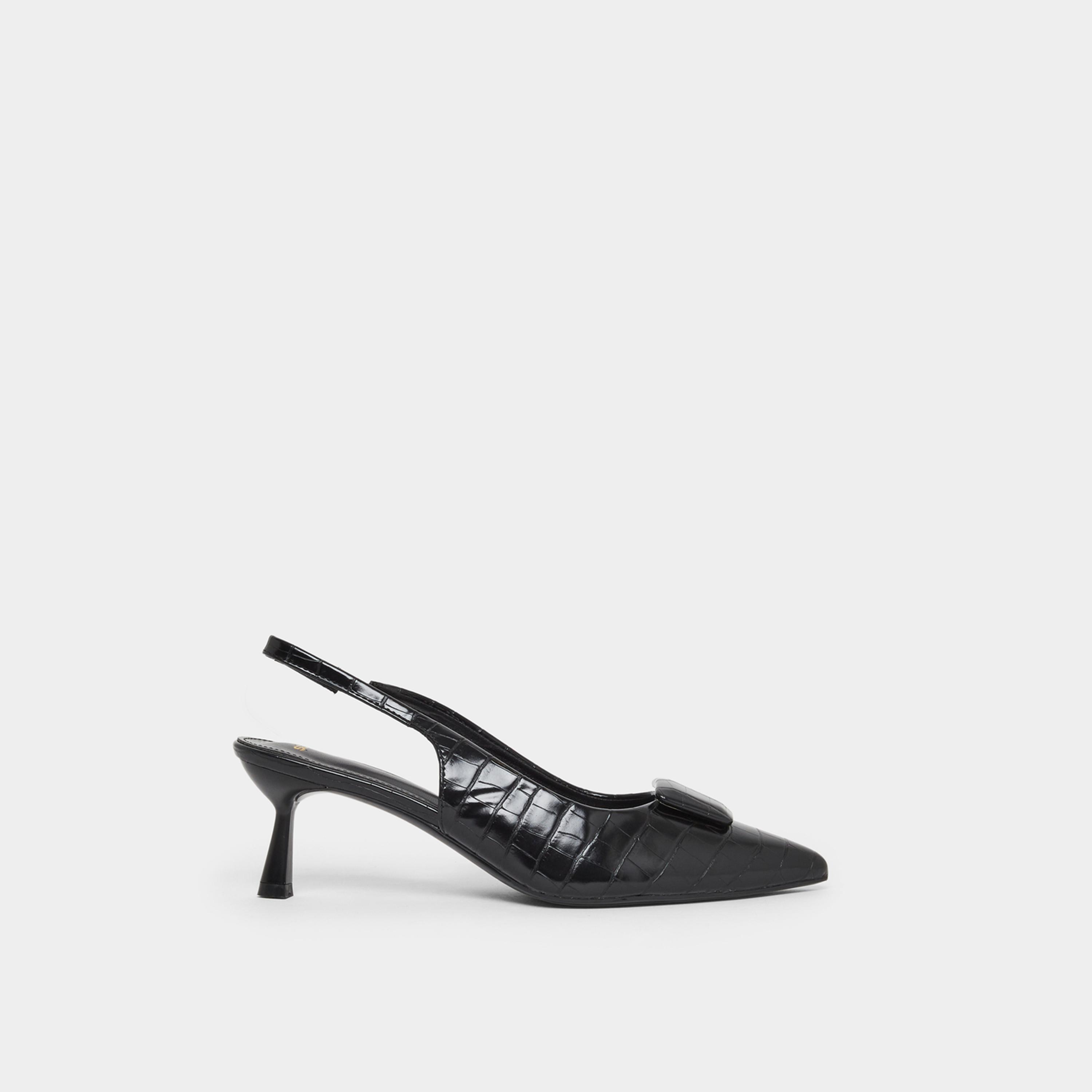 Styli Women Black Textured Slingback Pumps-women-shoes-sandals-heeled-image-3