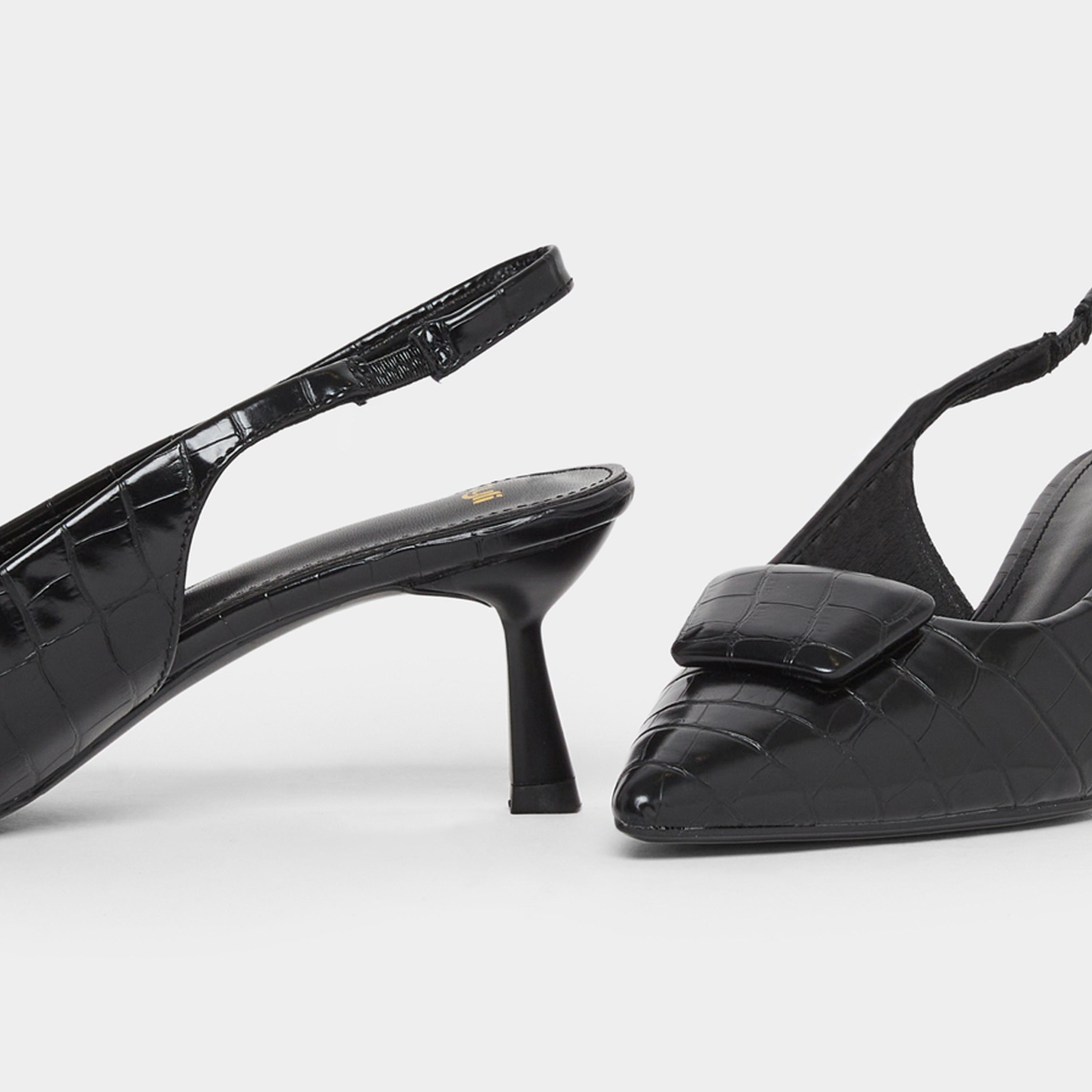 ستايلي - حذاء بكعب مفتوح من الخلف ذو ملمس أسود للنساء-women-shoes-sandals-heeled-image-4