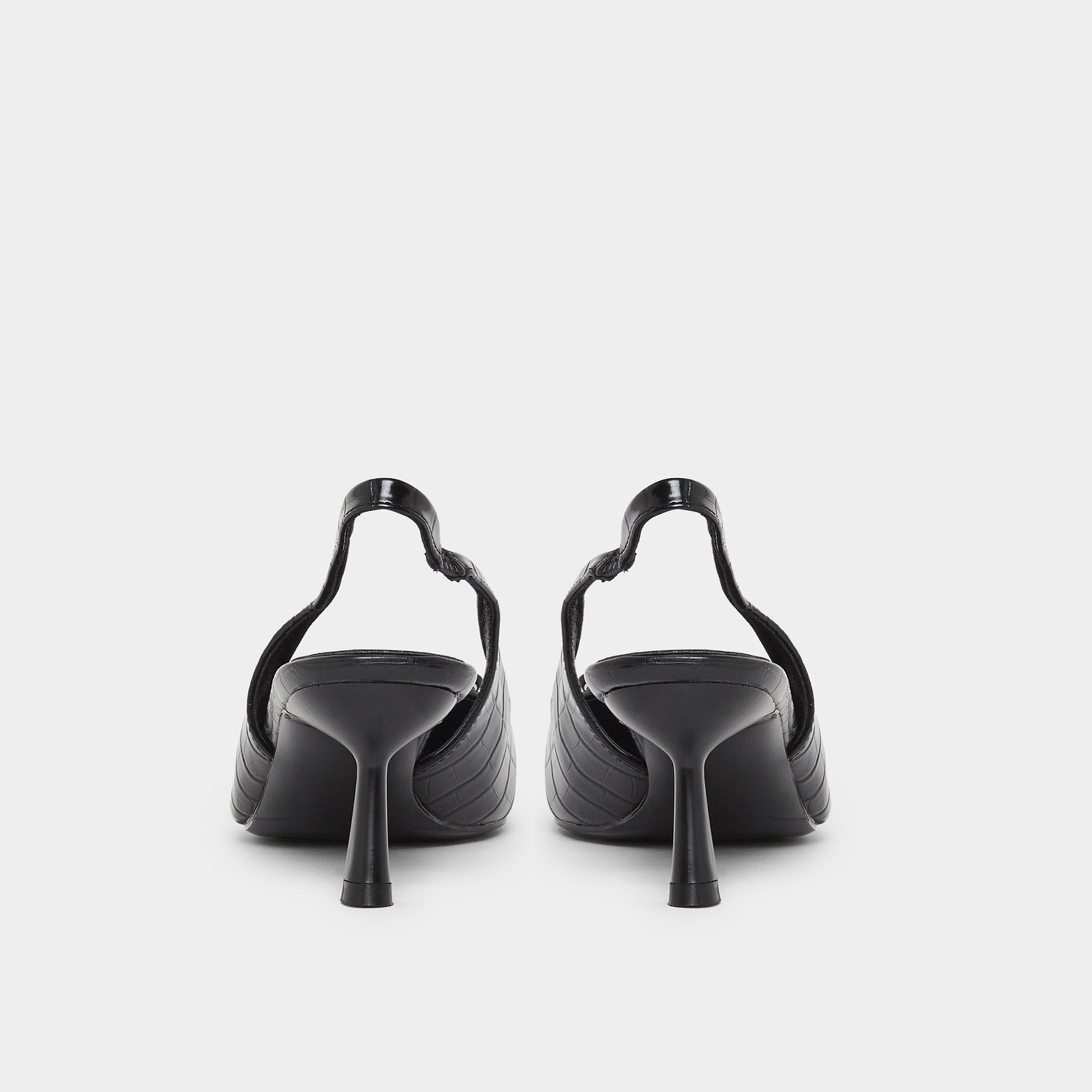 ستايلي - حذاء بكعب مفتوح من الخلف ذو ملمس أسود للنساء-women-shoes-sandals-heeled-image-5