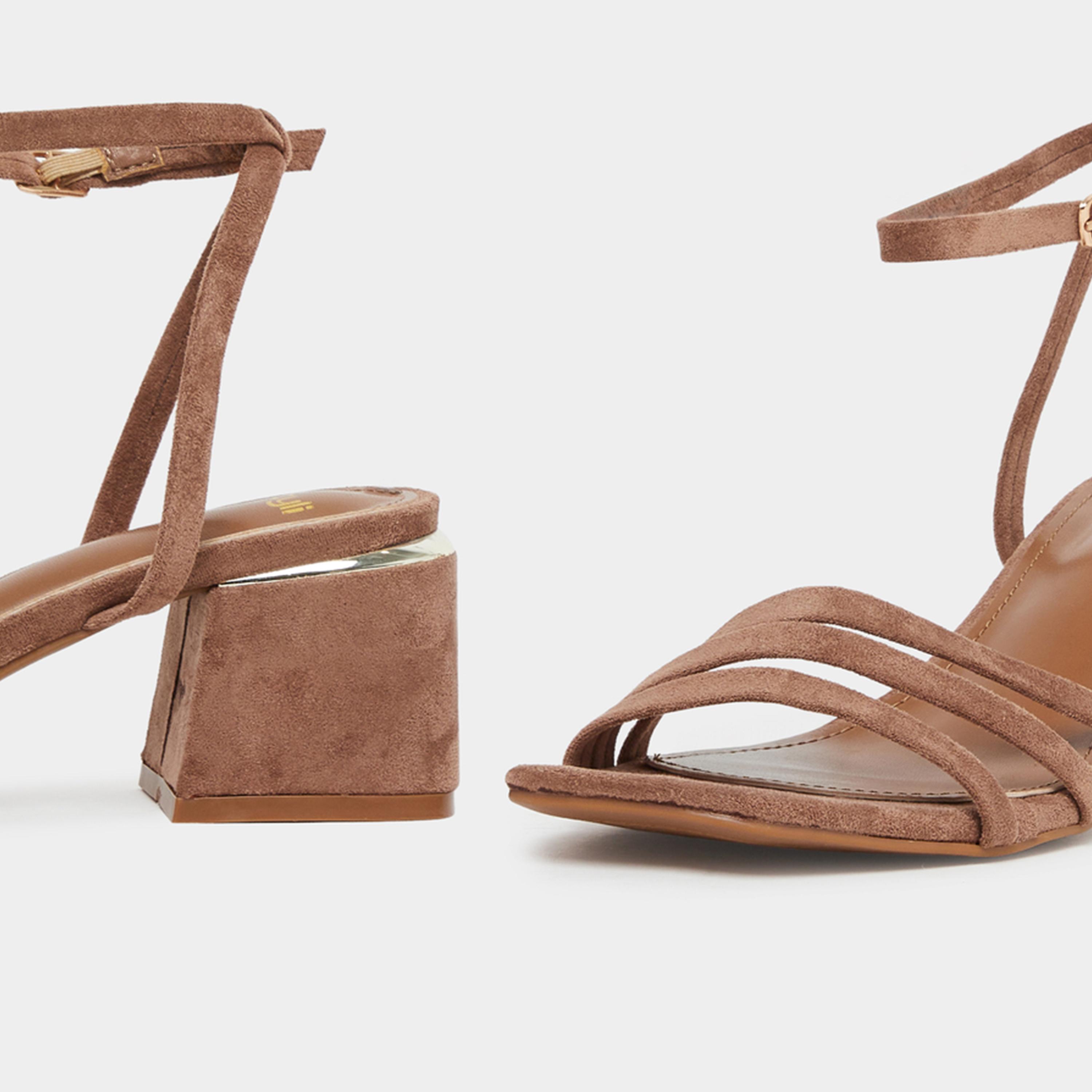 Styli Women Brown Strappy Block Heel Sandals-women-shoes-sandals-heeled-image-4