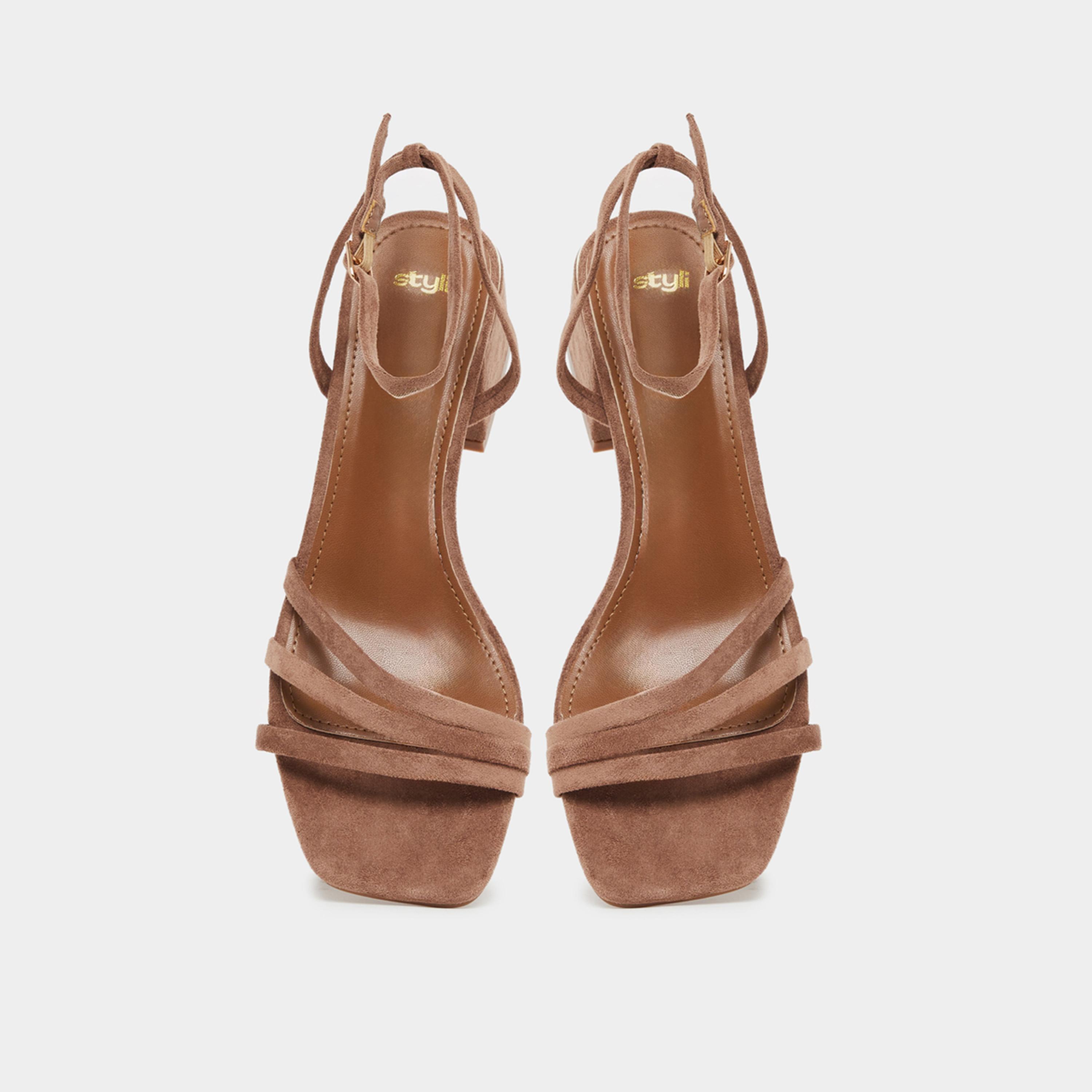Styli Women Brown Strappy Block Heel Sandals-women-shoes-sandals-heeled-image-6