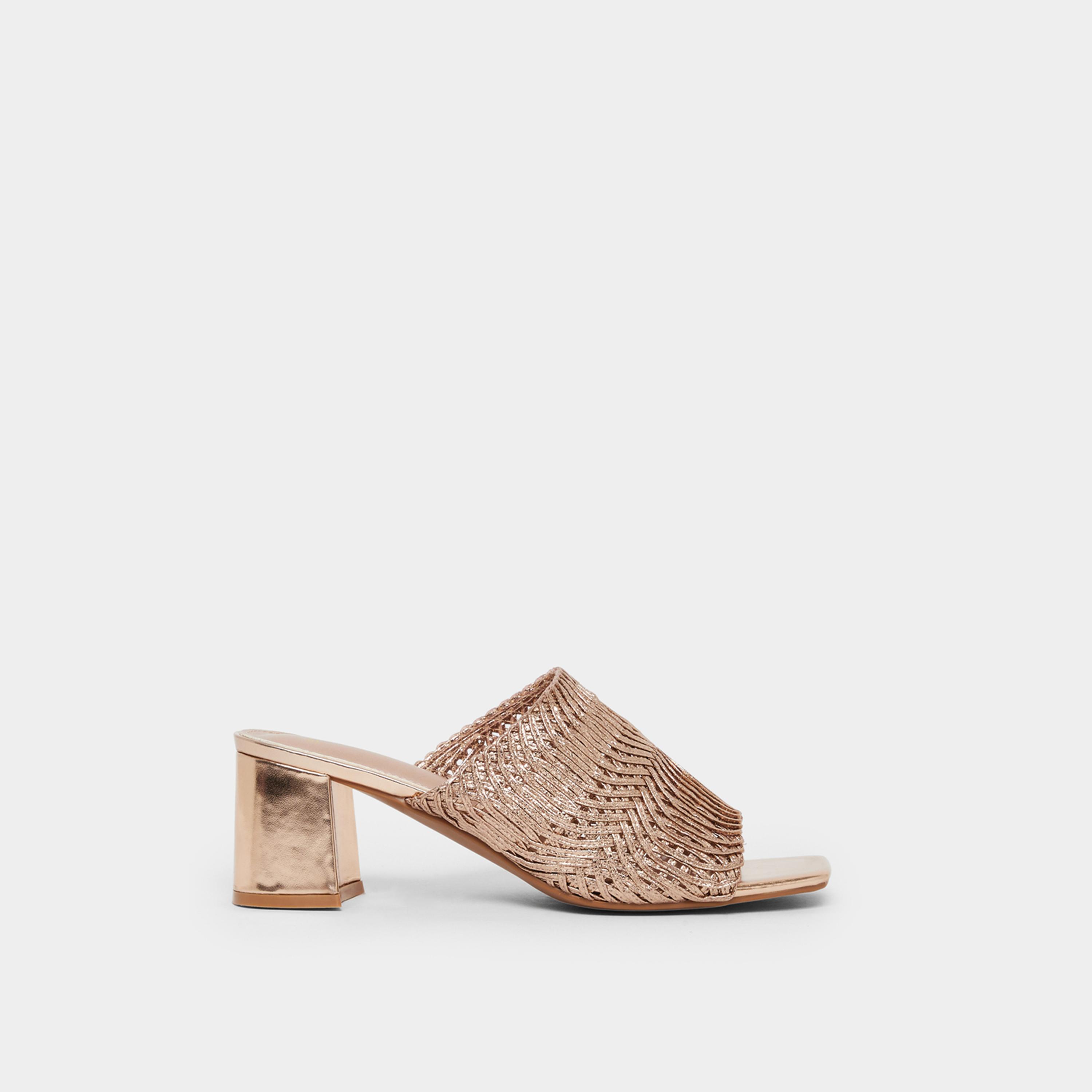 Styli Women Gold Weave Strap Block Heel Sandals-women-shoes-sandals-heeled-image-3