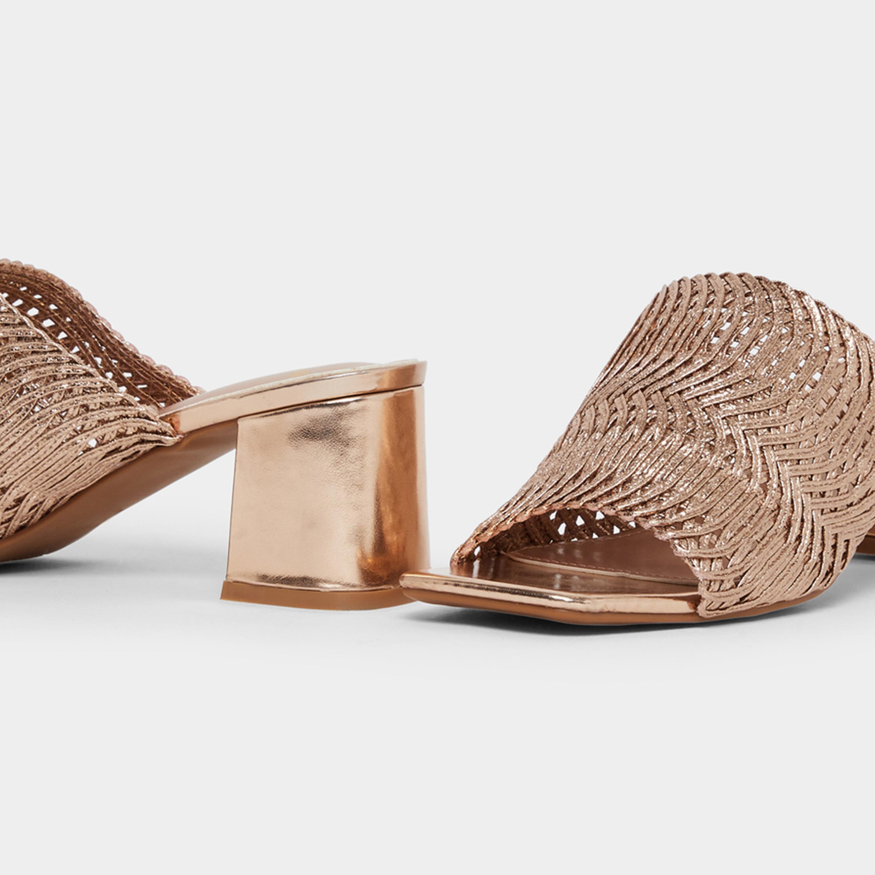 Styli Women Gold Weave Strap Block Heel Sandals-women-shoes-sandals-heeled-image-4