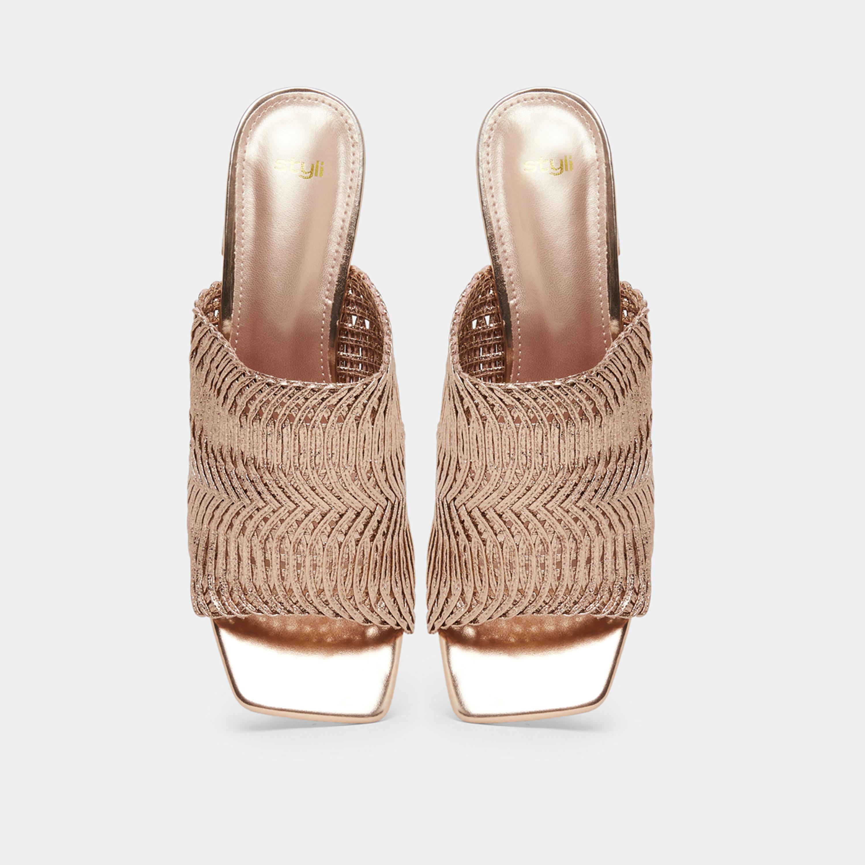 Styli Women Gold Weave Strap Block Heel Sandals-women-shoes-sandals-heeled-image-6