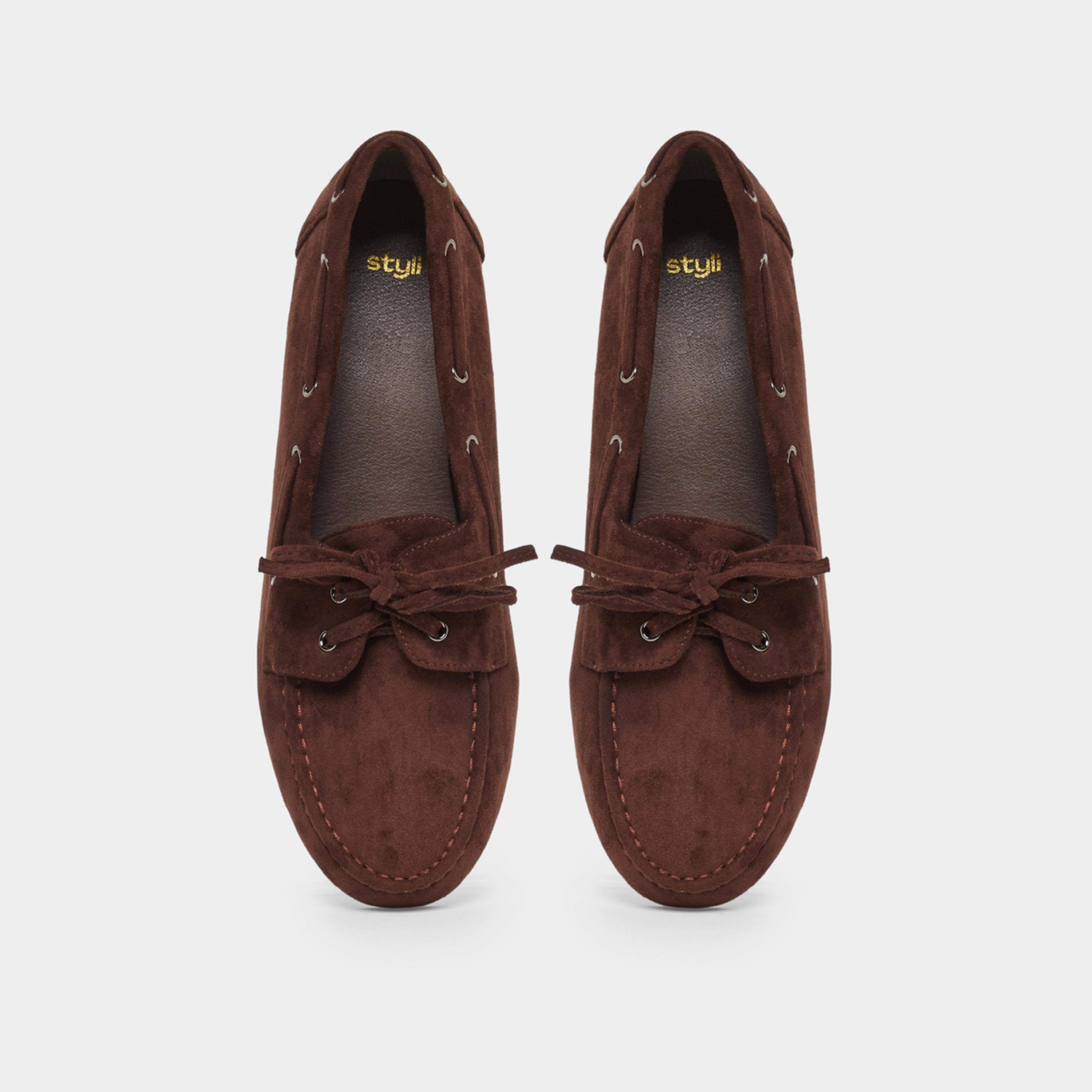 ستايلي - حذاء بمظهر جلد السويد بني للنساء-women-shoes-flats-loafers-image-6